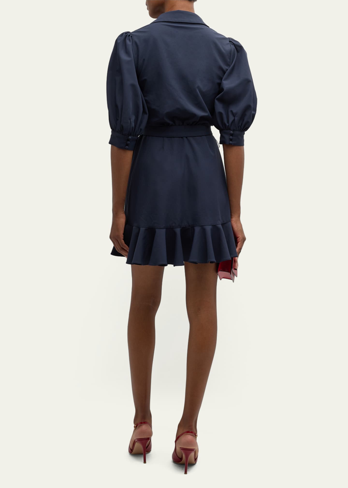 Cinq a Sept Vickie Puff-Sleeve Ruffled Mini Wrap Dress Image 4 of 6