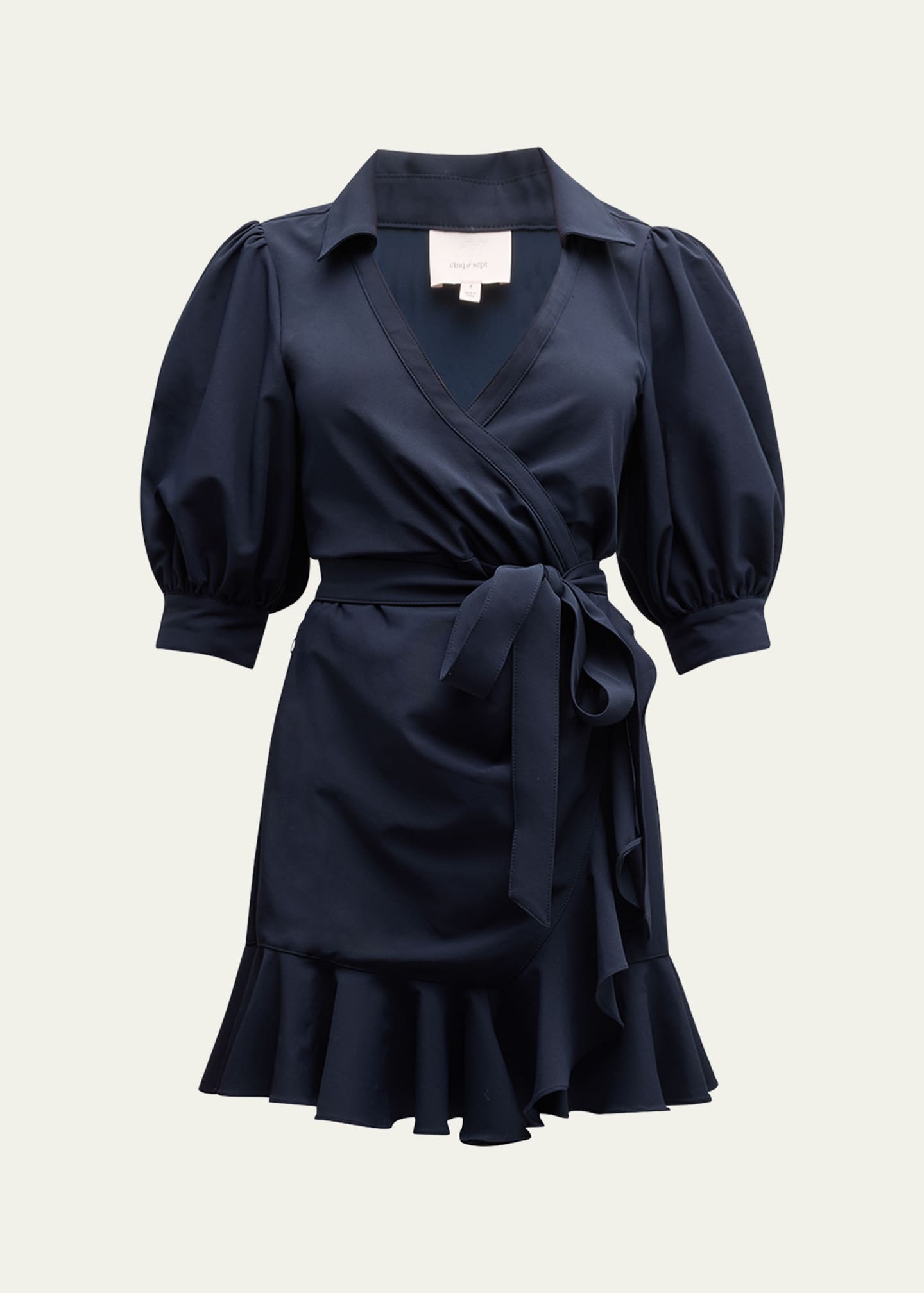 Cinq a Sept Vickie Puff-Sleeve Ruffled Mini Wrap Dress Image 1 of 6