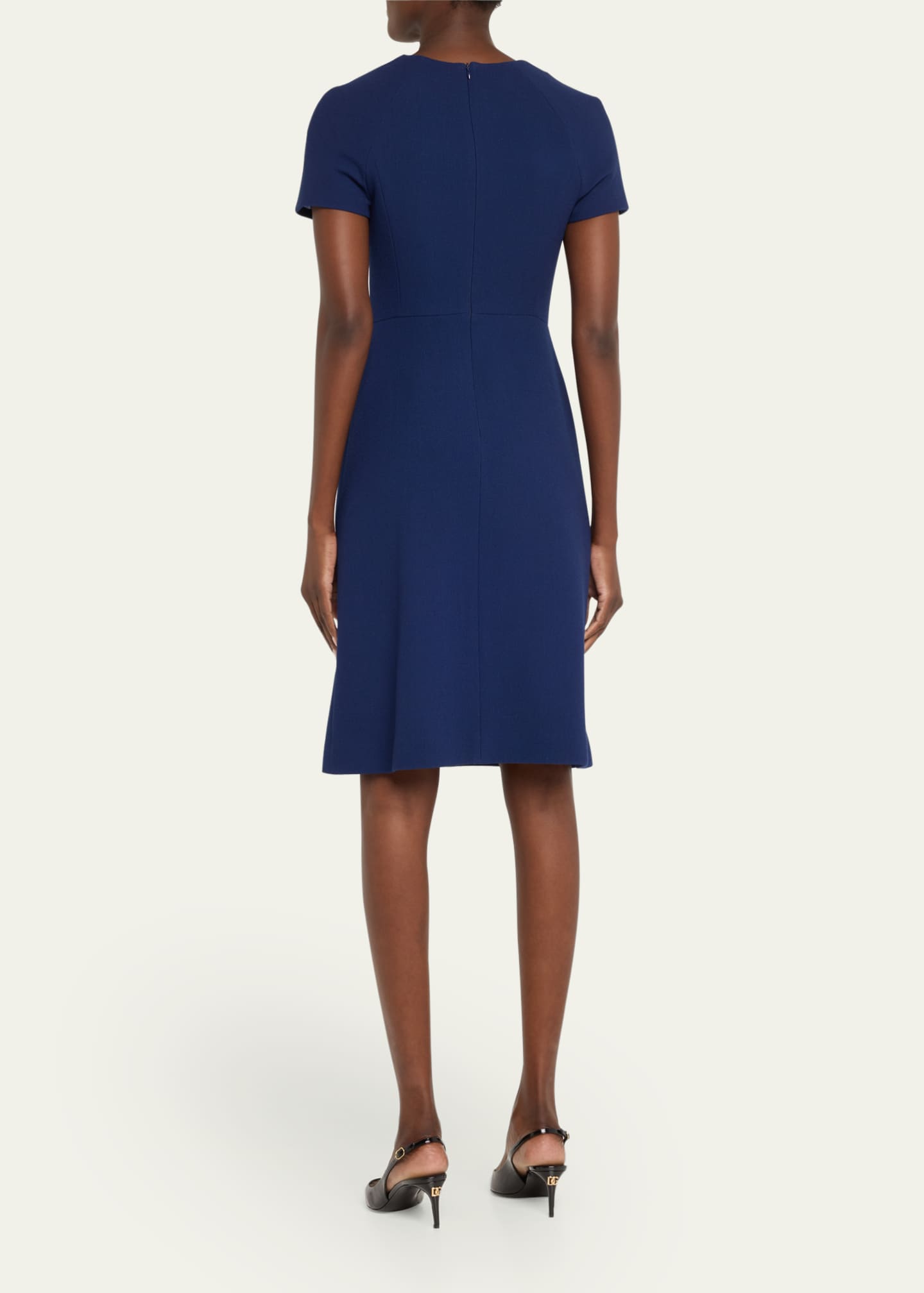 Kiton Short-Sleeve Wool Crepe Keyhole Dress, Navy Image 3 of 5