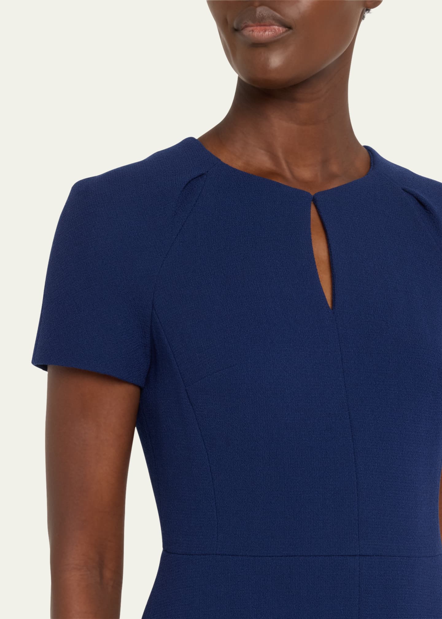Kiton Short-Sleeve Wool Crepe Keyhole Dress, Navy Image 5 of 5