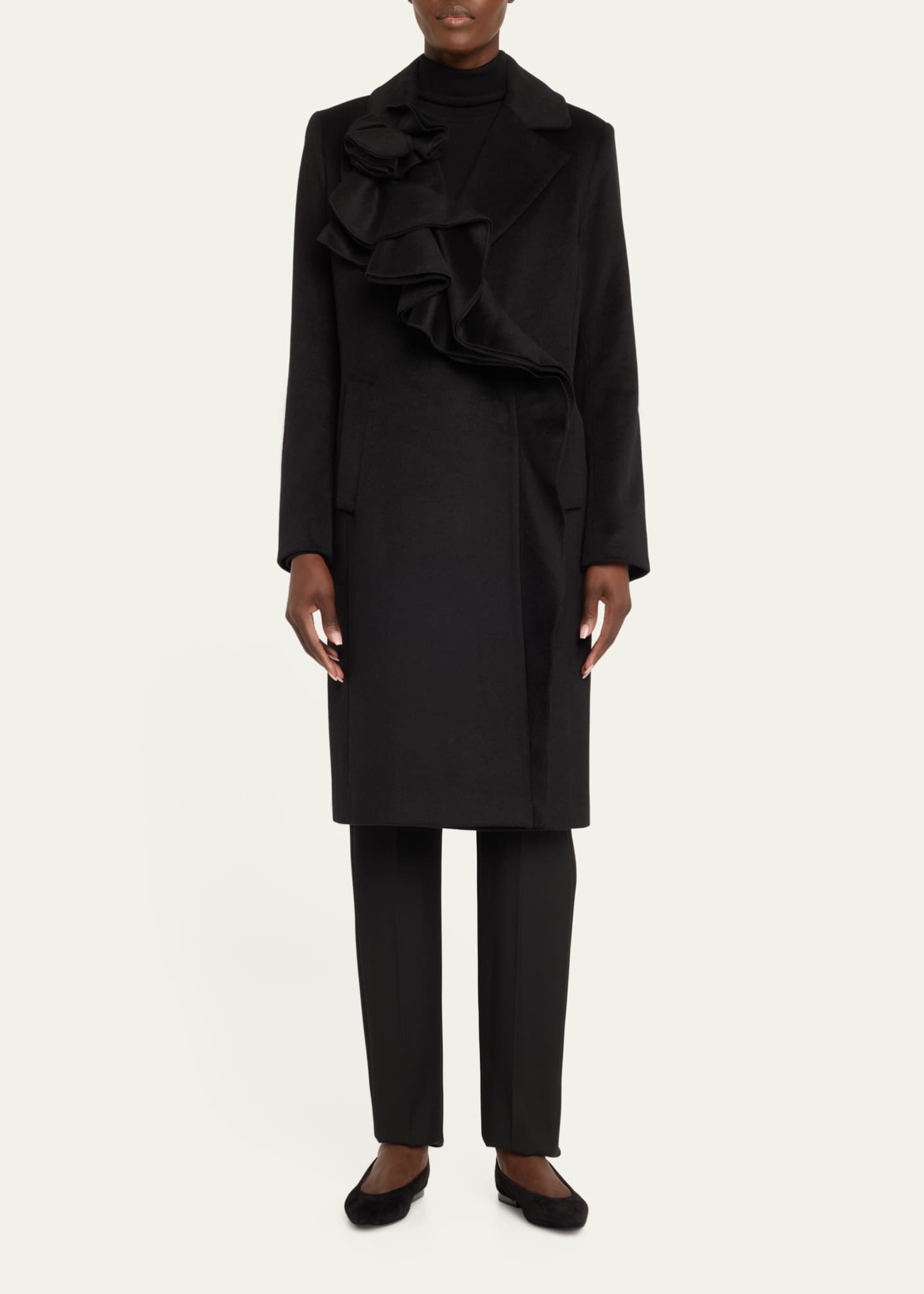 Kobi Halperin Alora Ruffle Brushed Wool Coat Black