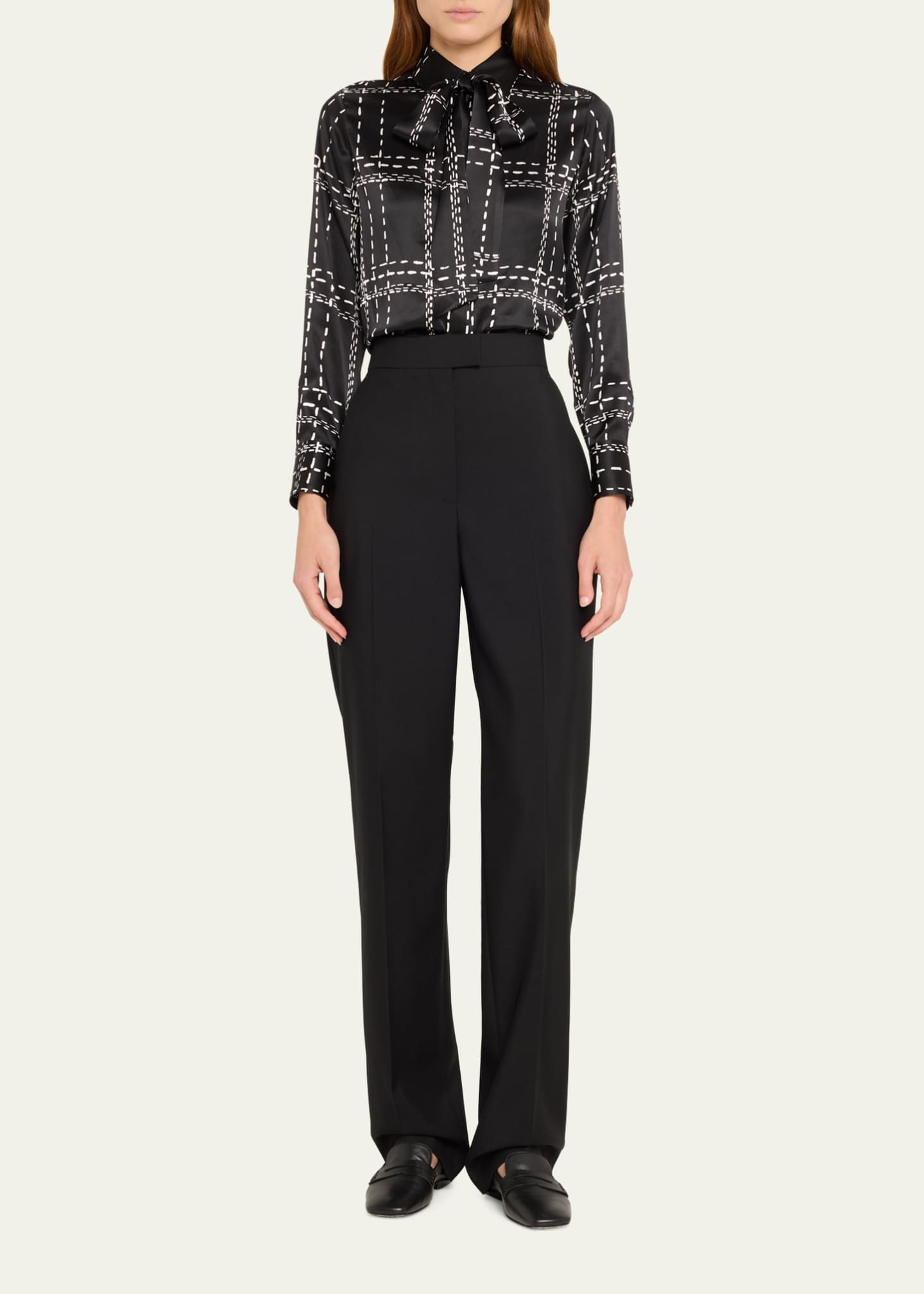 Kiton Stitch Print NeckTie Silk Blouse Bergdorf Goodman