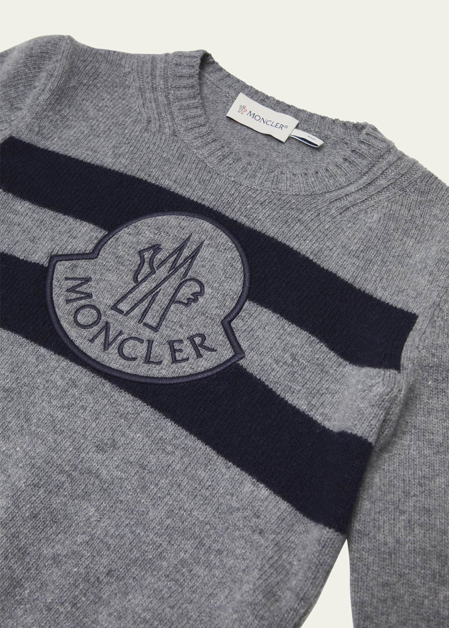 Moncler Boy's Knitted Embroidered Logo-Print Sweater, Size 4-6 Image 3 of 3