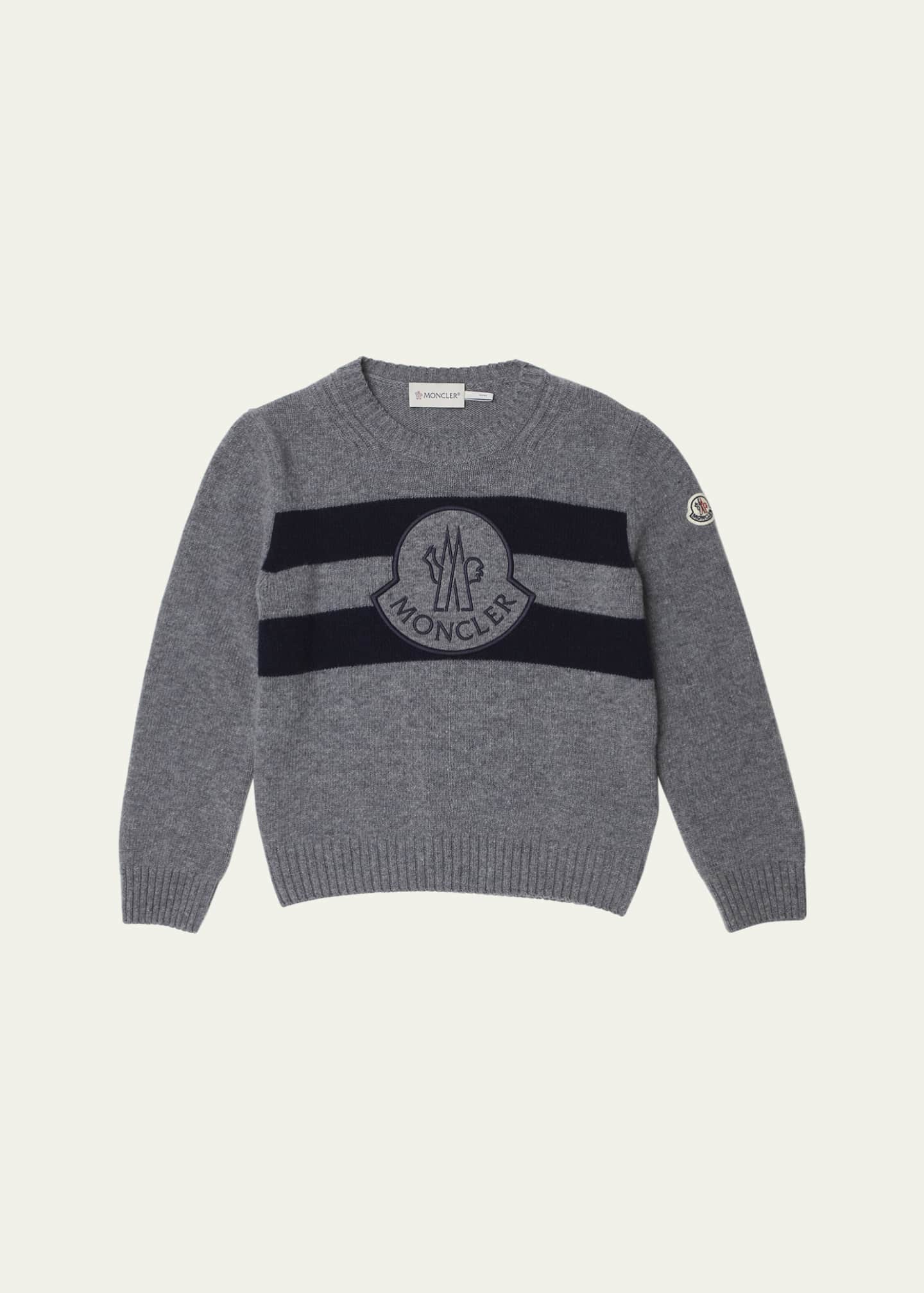 Moncler Boy's Knitted Embroidered Logo-Print Sweater, Size 4-6 Image 1 of 3