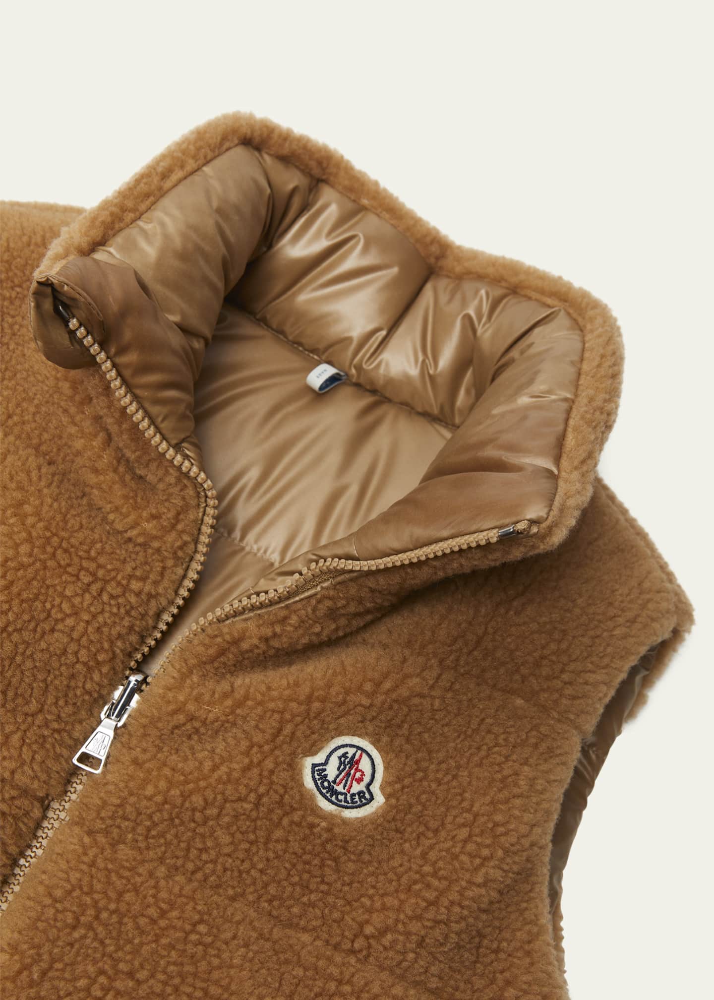 Moncler Boy's Colbricon Faux Fur Logo Embroidered Vest, Size 4-6 Image 3 of 3
