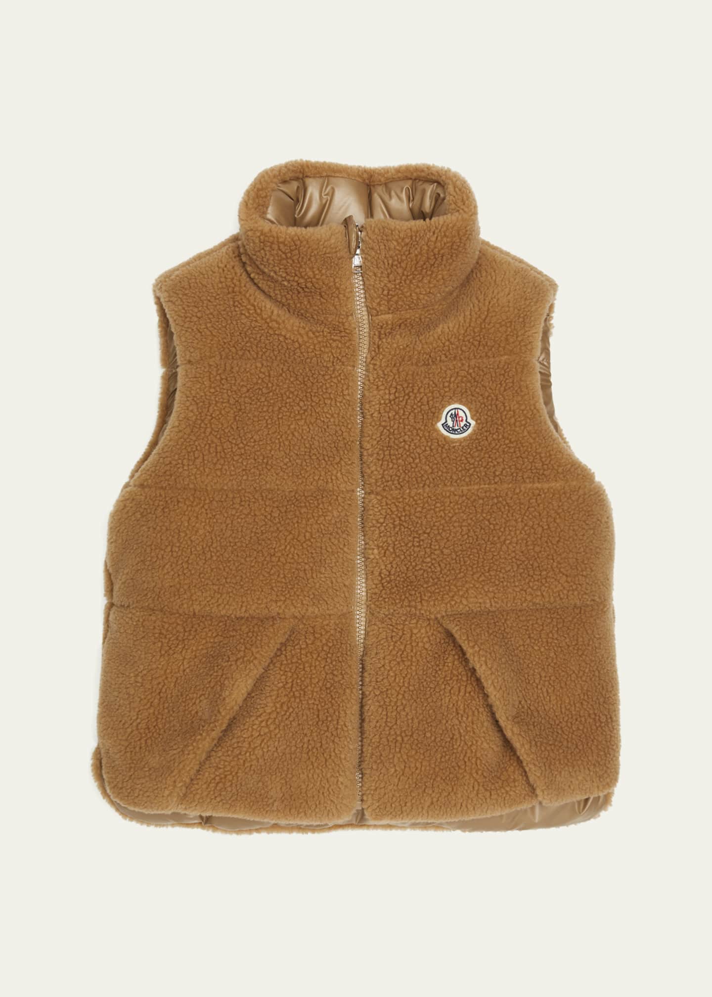 Moncler Boy's Colbricon Faux Fur Logo Embroidered Vest, Size 4-6 Image 1 of 3