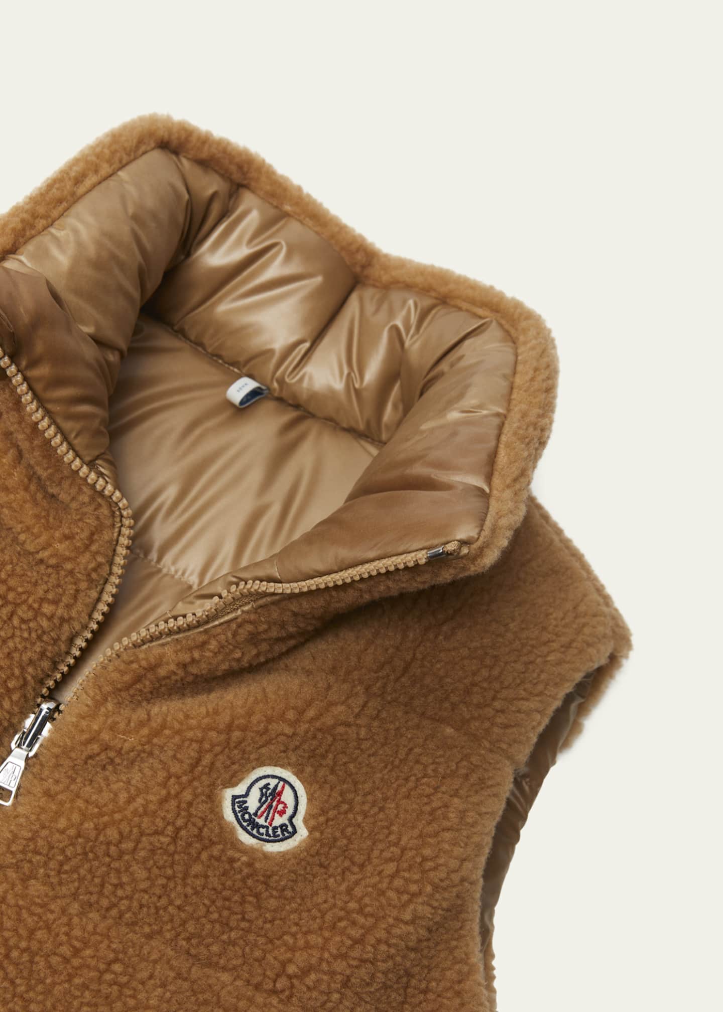 Moncler Boy's Colbricon Faux Fur Logo Embroidered Vest, Size 8-14 Image 3 of 3