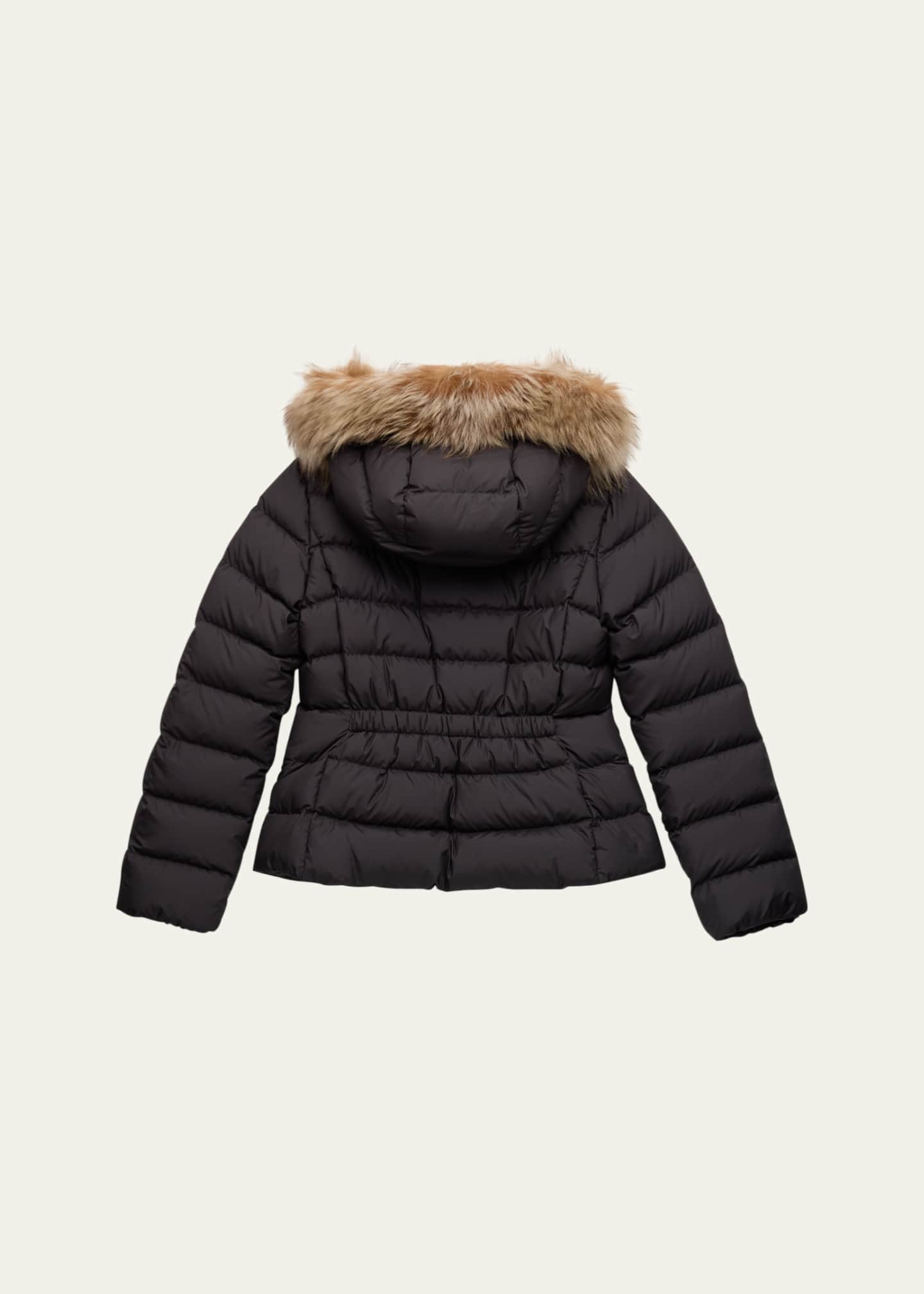 Moncler Girl's Bodette Puffer Jacket W/ Dyed Shearling Hood, Size 8-14 Image 2 of 3
