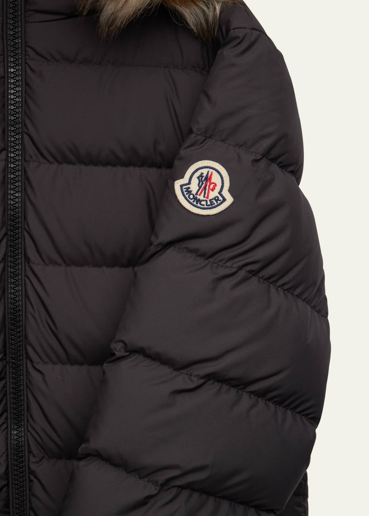 Moncler Girl's Bodette Puffer Jacket W/ Dyed Shearling Hood, Size 8-14 Image 3 of 3