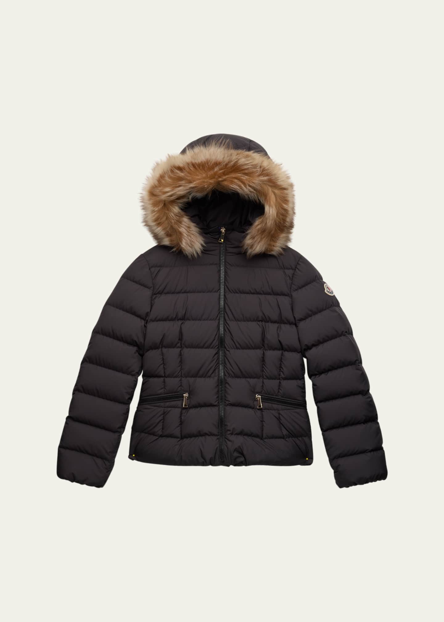 Moncler Girl's Bodette Puffer Jacket W/ Dyed Shearling Hood, Size 8-14 Image 1 of 3
