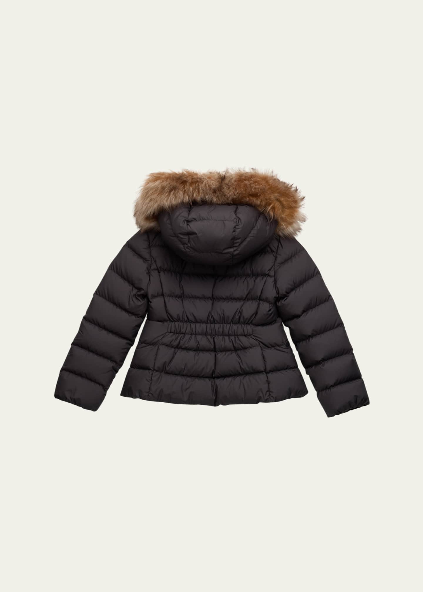 Moncler Girl's Bodette Puffer Jacket W/ Dyed Shearling Hood, Size 4-6 Image 2 of 3