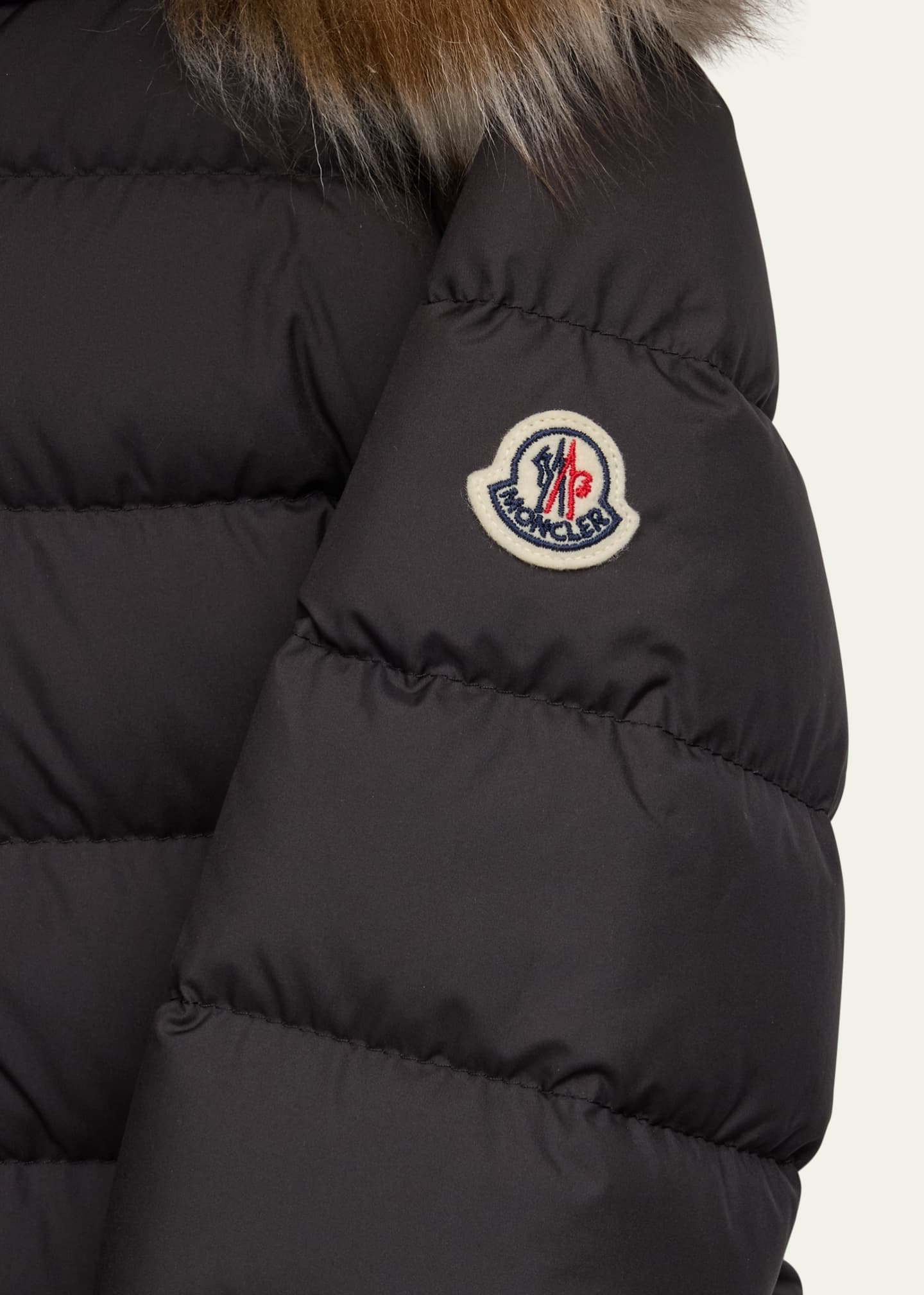 Moncler Girl's Bodette Puffer Jacket W/ Dyed Shearling Hood, Size 4-6 Image 3 of 3