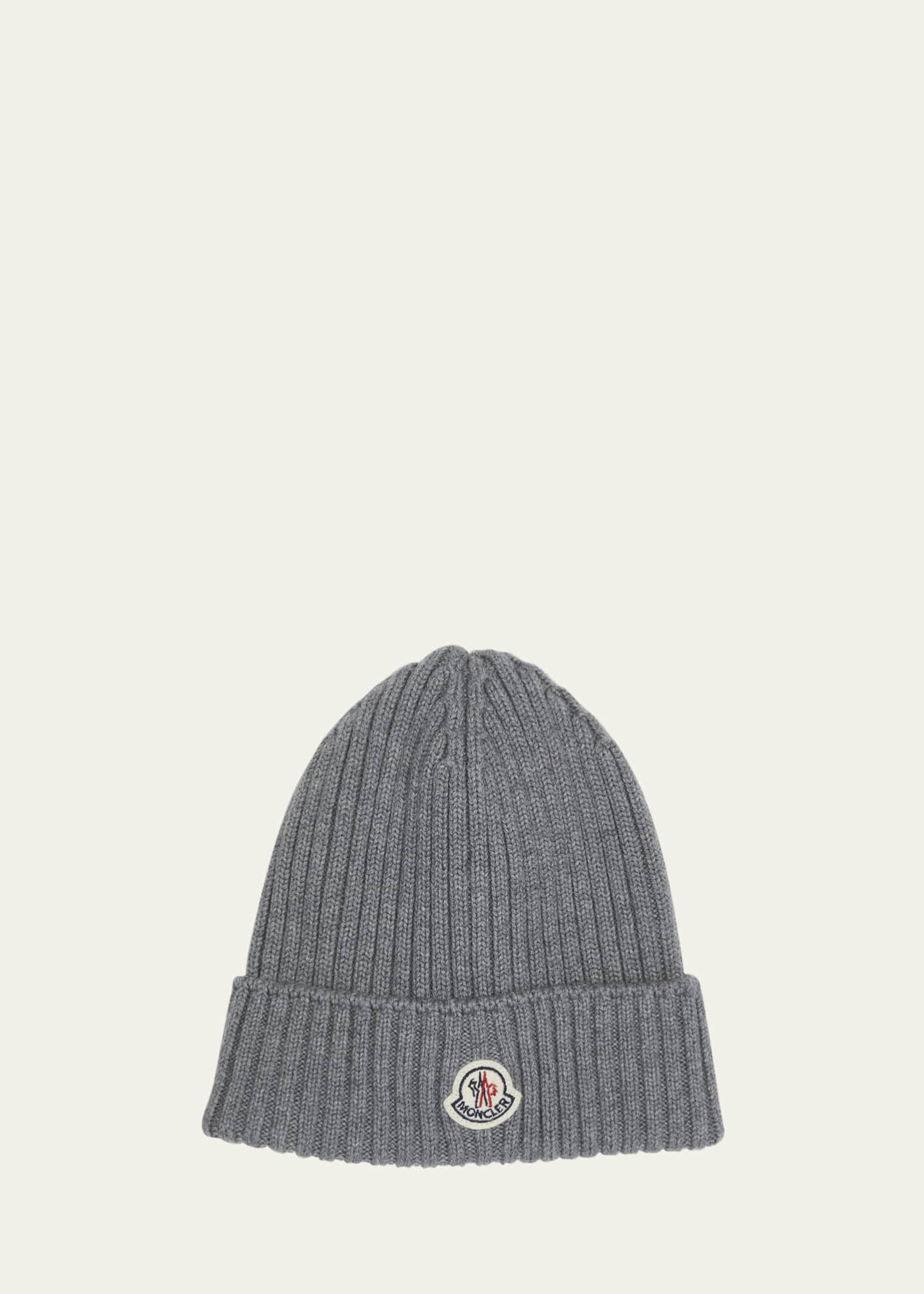 Moncler Boy's Ribbed Wool Beanie with Logo Patch, Size S-L Image 1 of 2