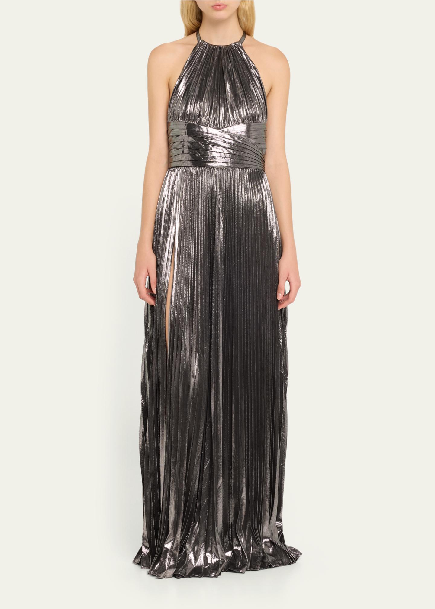 Retrofete Reiss Metallic Backless Tie-Back Halter Gown - Bergdorf Goodman