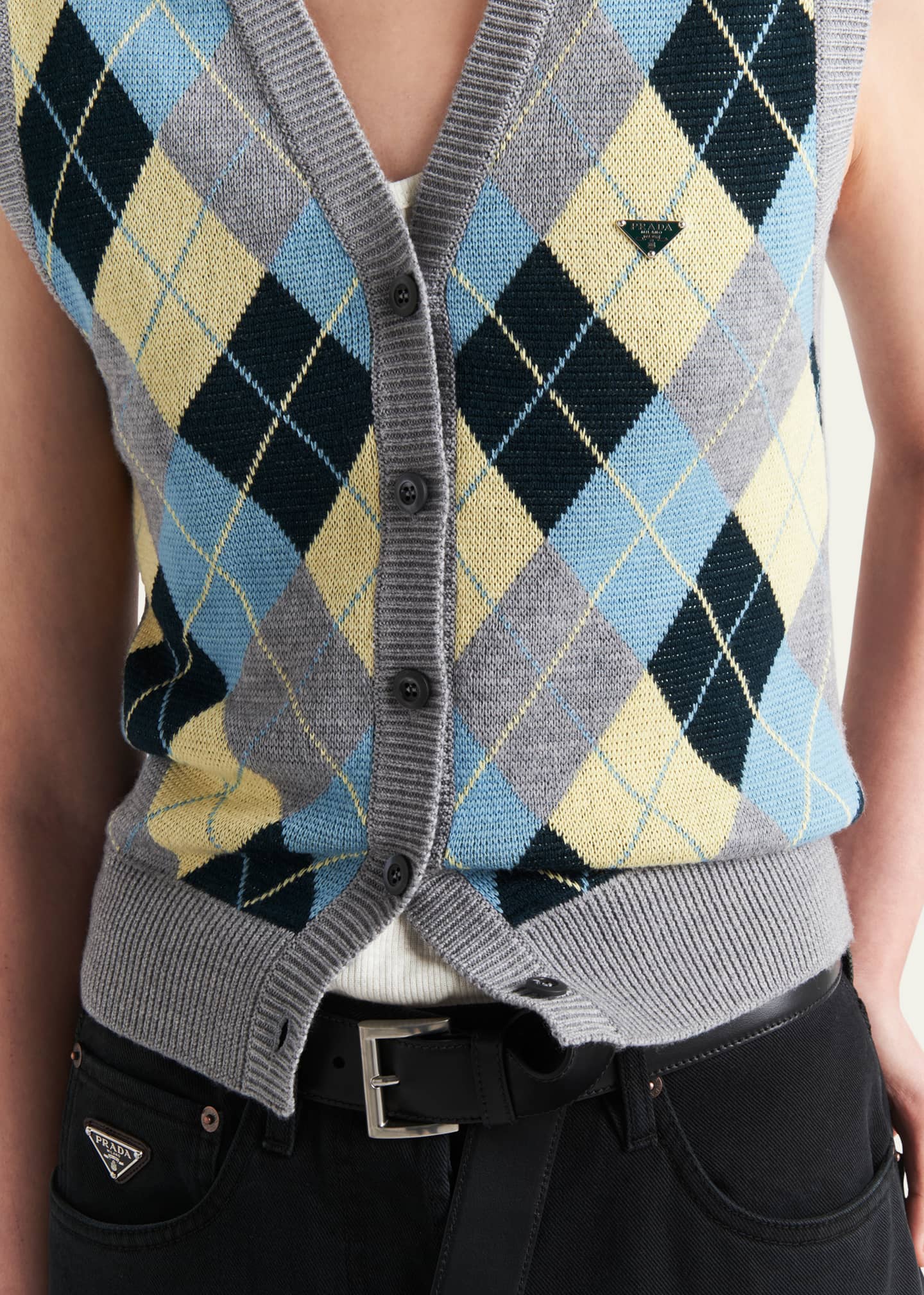Prada Jacquard Argyle Superfine Wool Vest Image 4 of 4