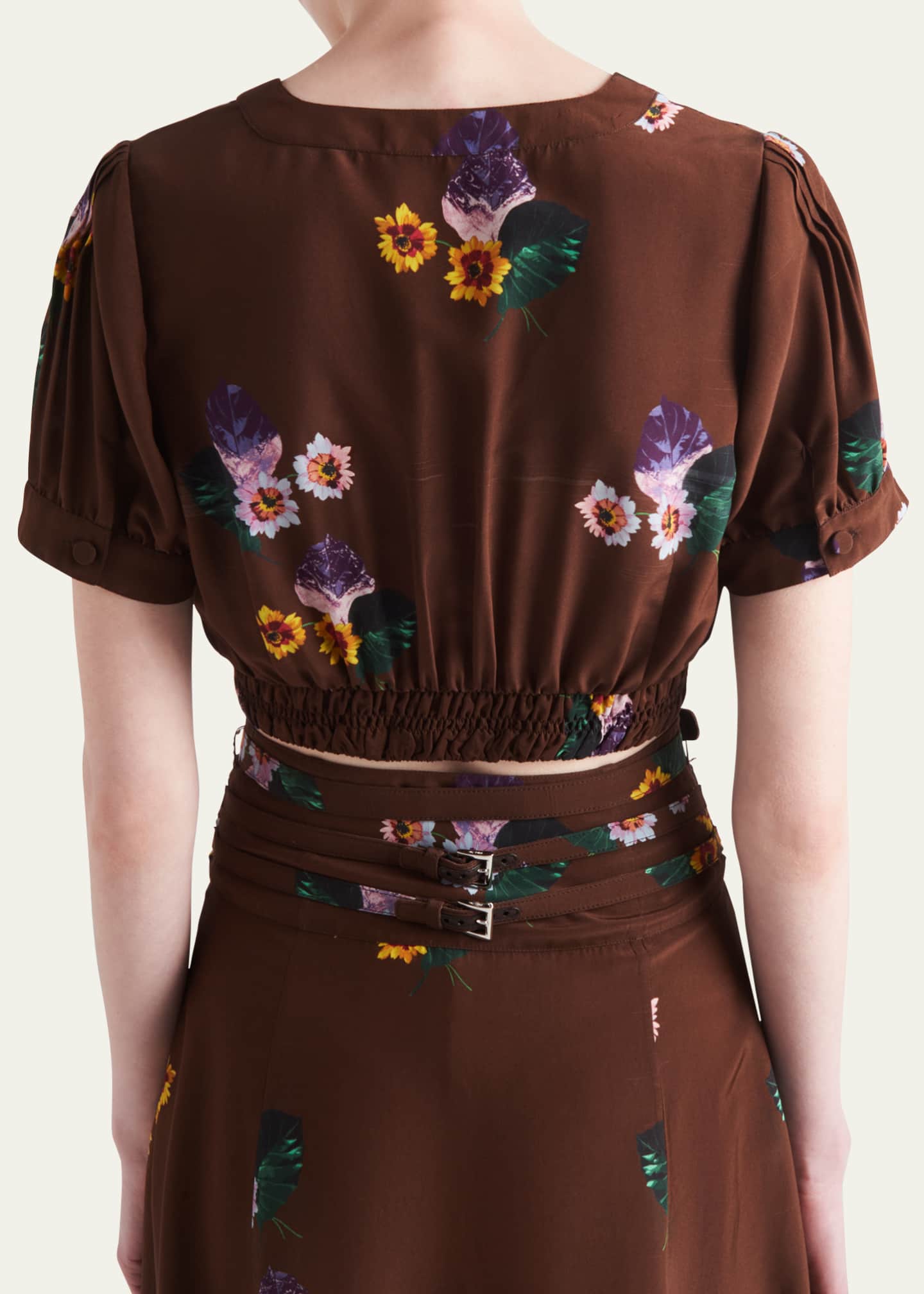Prada Floral Ponge V-Neck Crop Top Image 3 of 4
