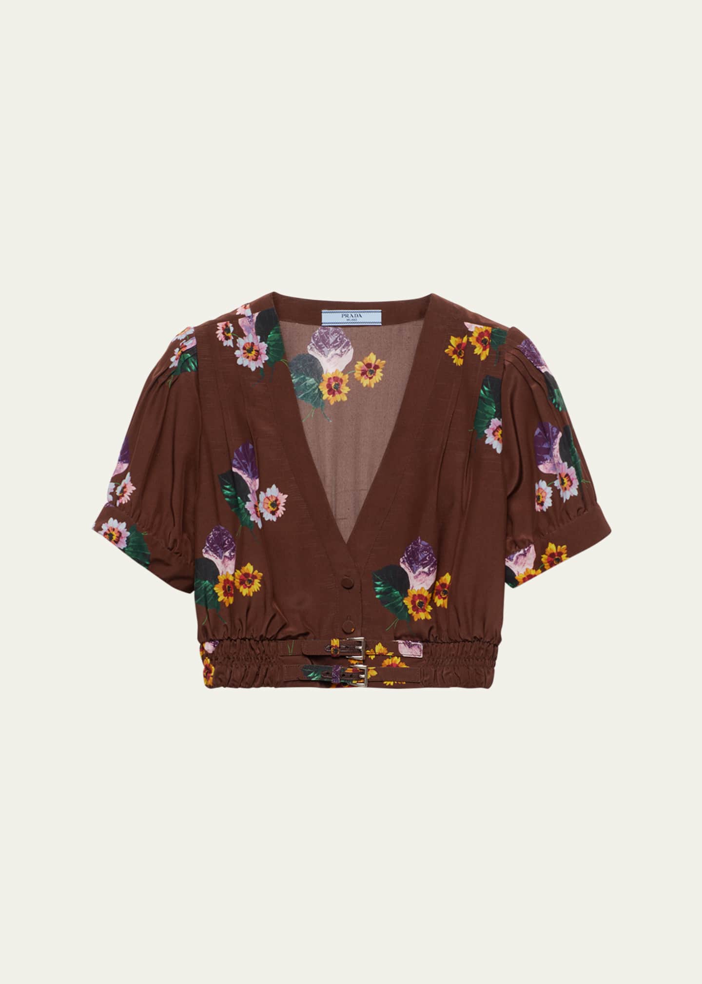Prada Floral Ponge V-Neck Crop Top Image 1 of 4