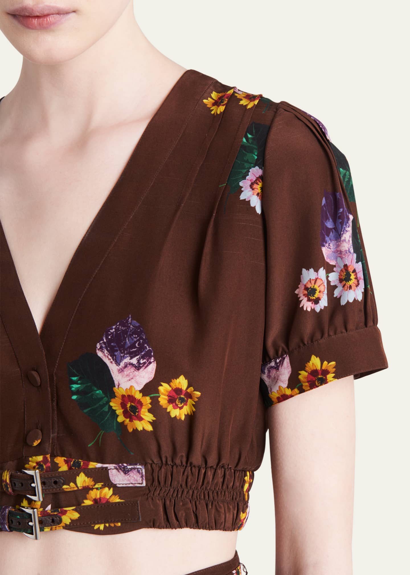 Prada Floral Ponge V-Neck Crop Top Image 4 of 4