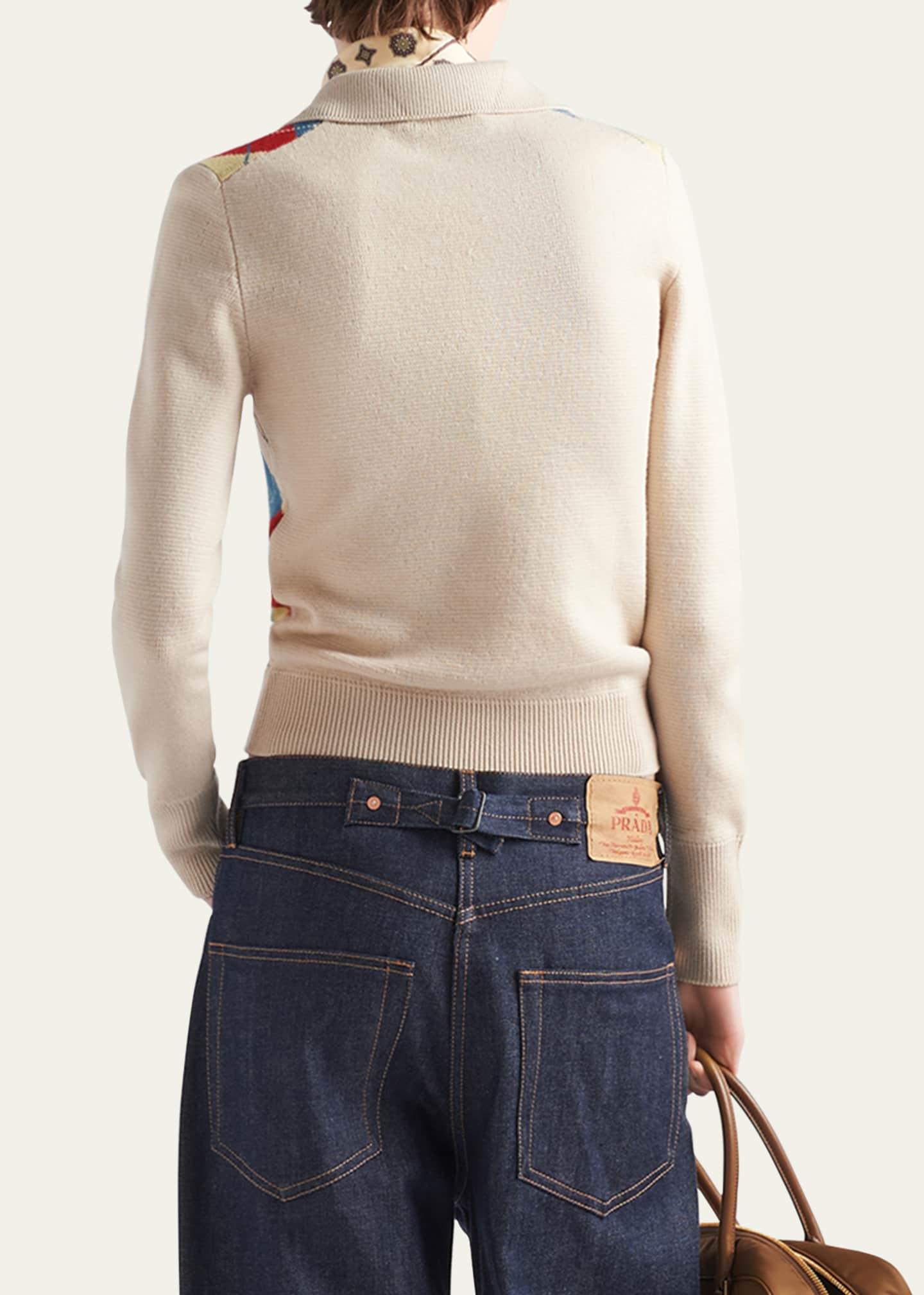 Prada Jacquard Argyle Polo Wool Sweater Image 3 of 4