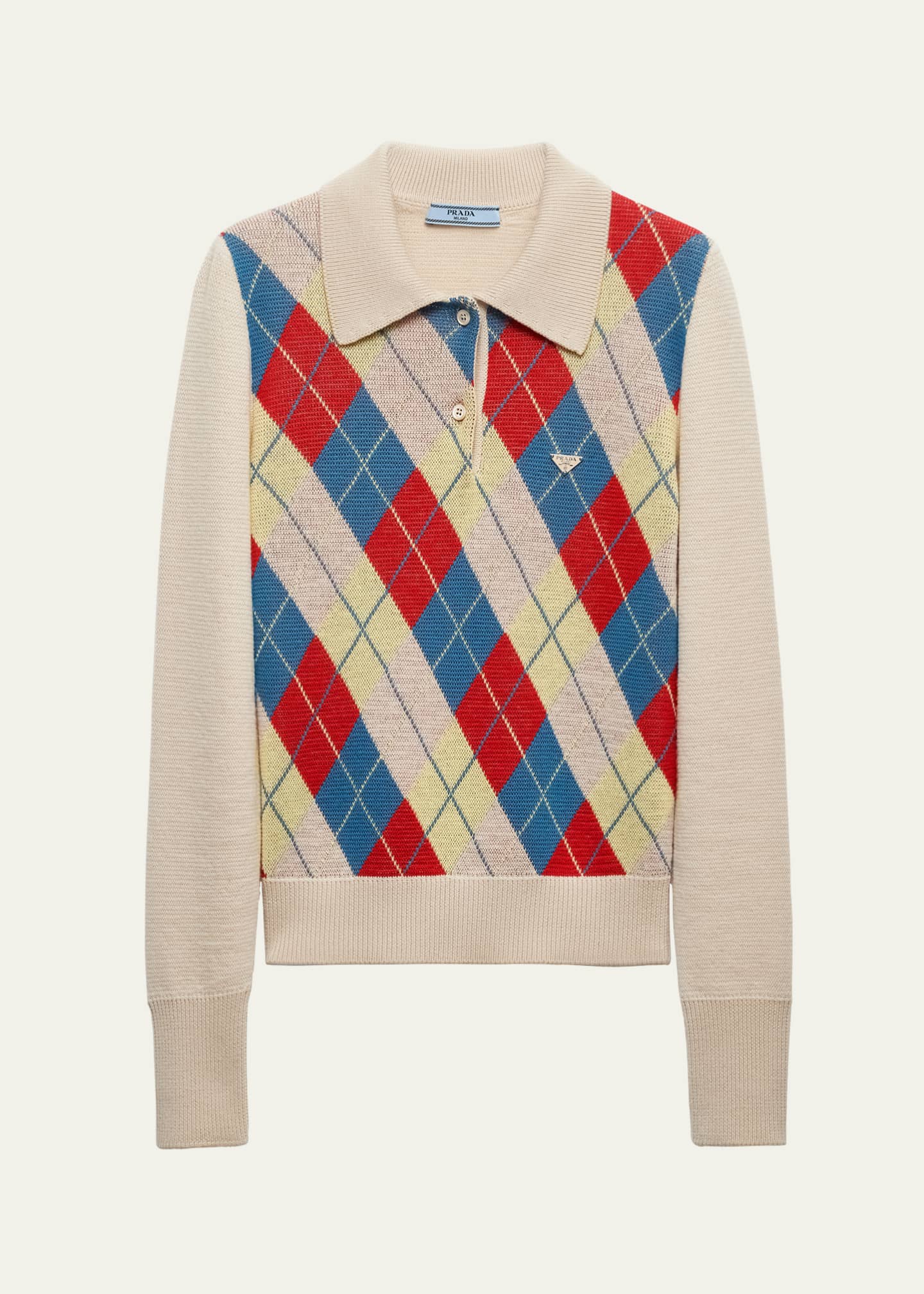 Prada Jacquard Argyle Polo Wool Sweater Image 1 of 4