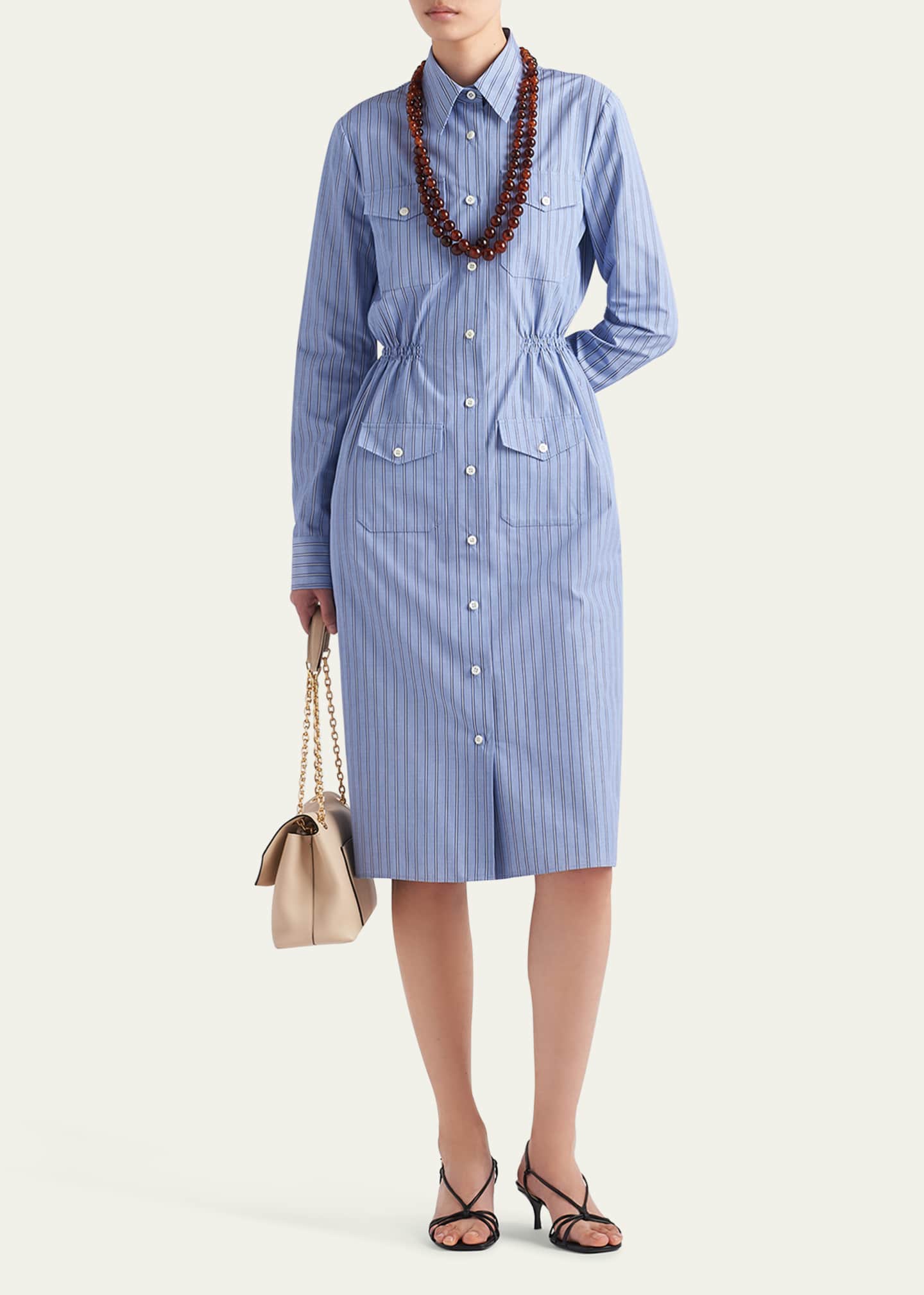 Prada Stripe Chambray Button Down Midi Dress - Bergdorf Goodman
