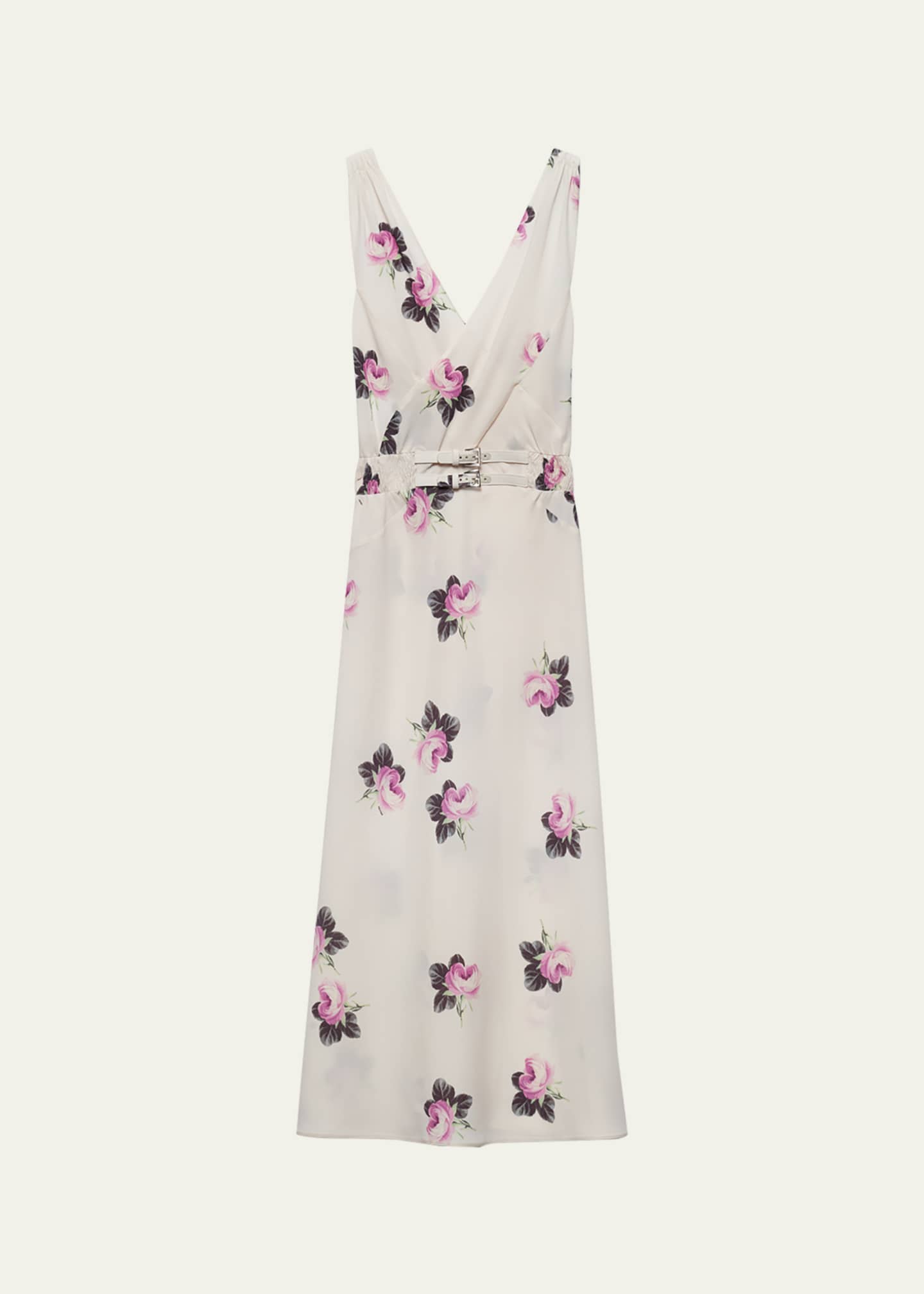 Prada Floral Smocked Sable Midi Dress Image 1 of 4