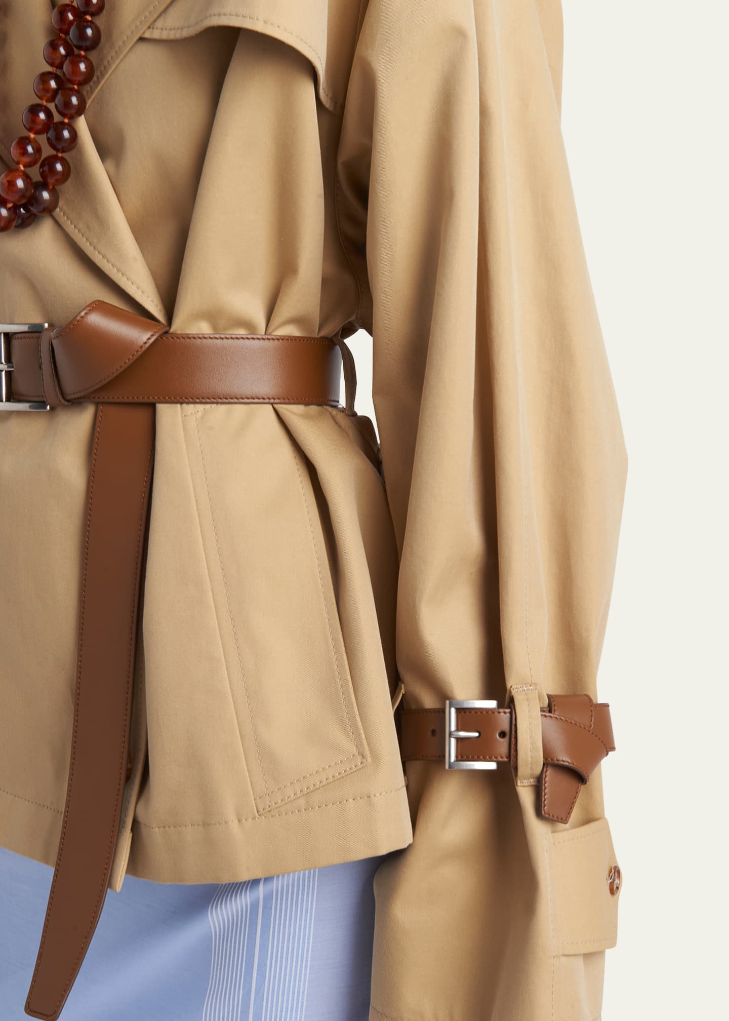 Prada Short Leather Belted Twill Trench Jacket Image 4 of 4