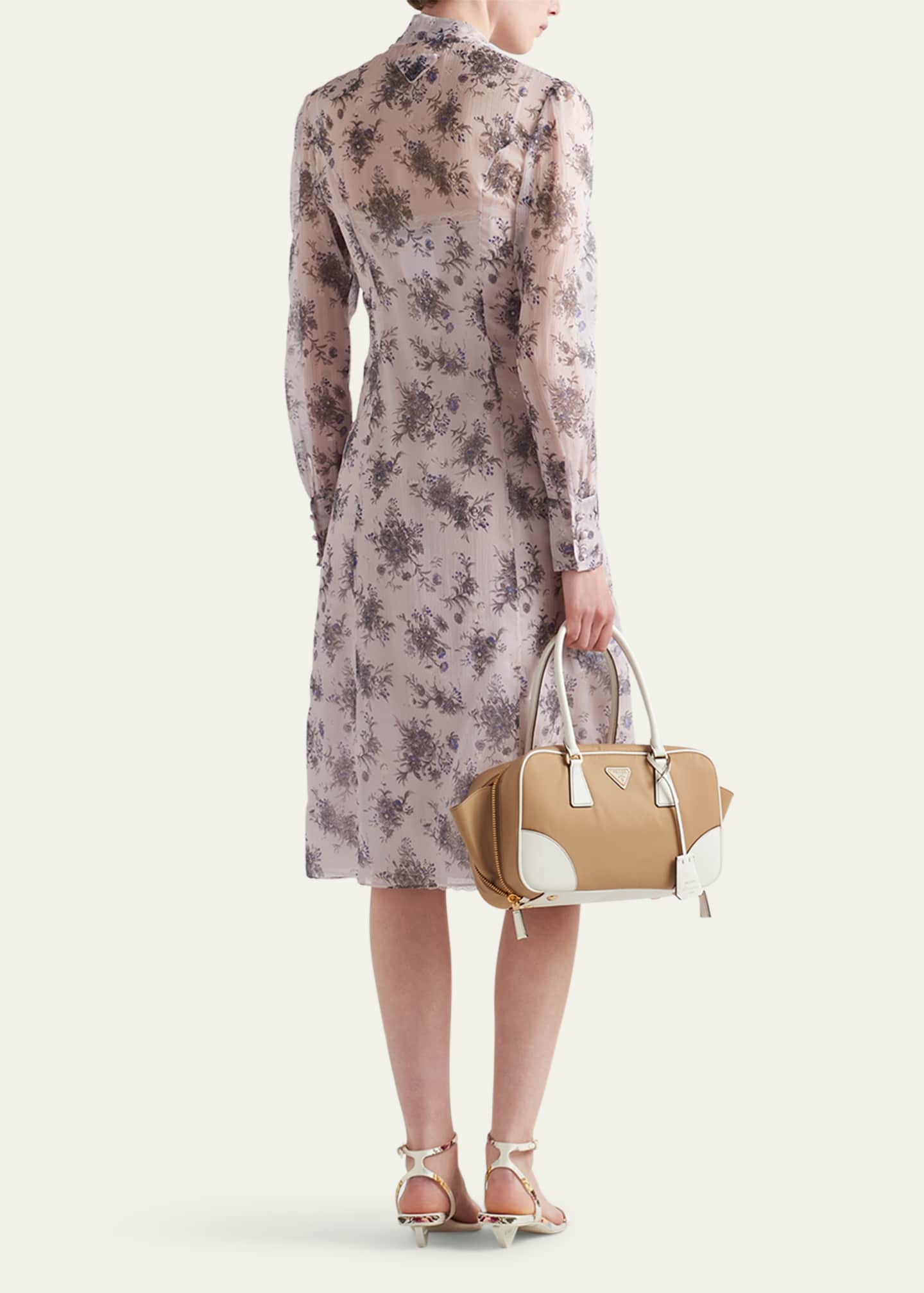 Prada Floral Chiffon Scarf-Collar Midi Dress Image 3 of 4