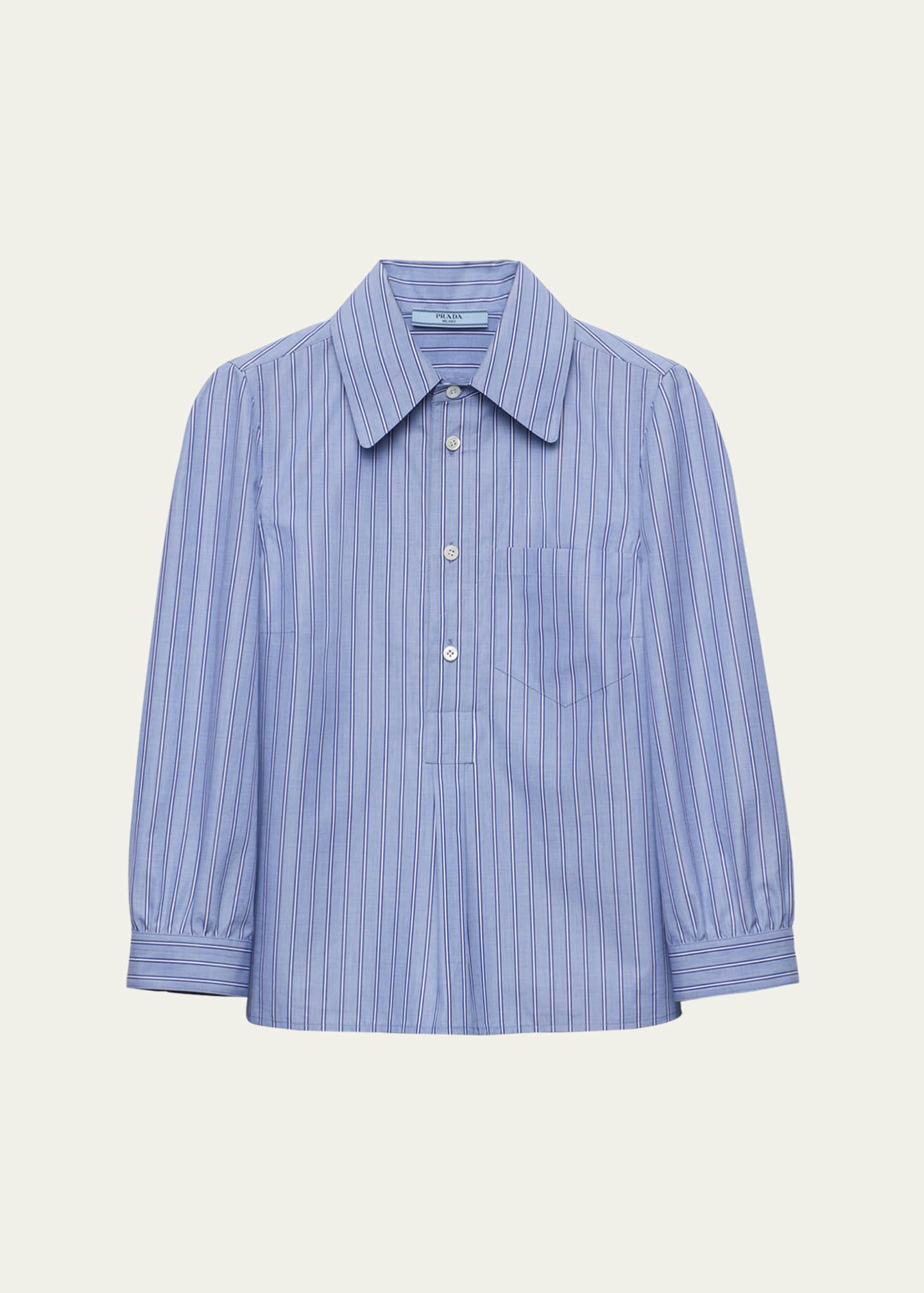Prada Stripe Chambray Three-Quarter Sleeve Top Image 1 of 4