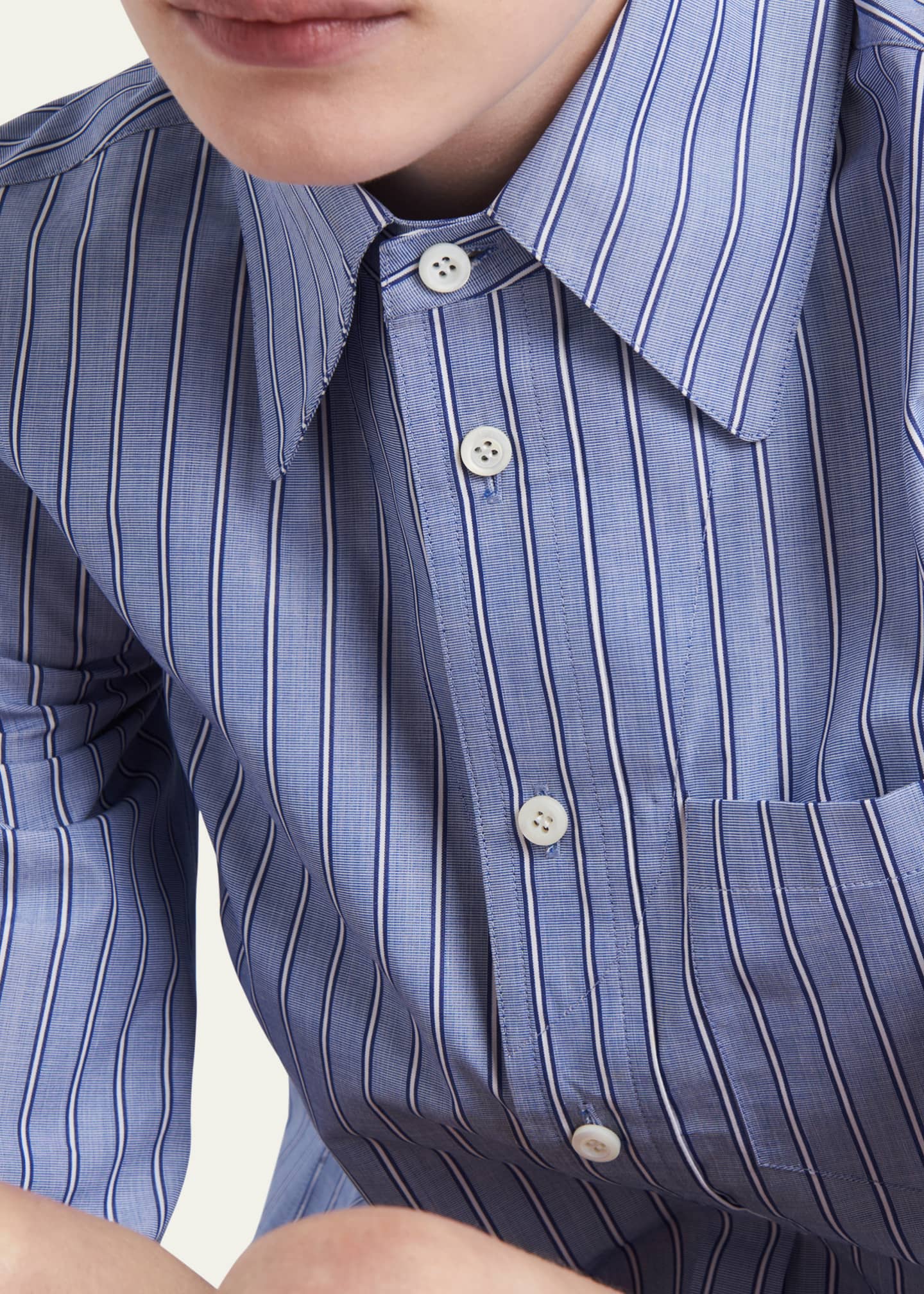 Prada Stripe Chambray Three-Quarter Sleeve Top Image 4 of 4