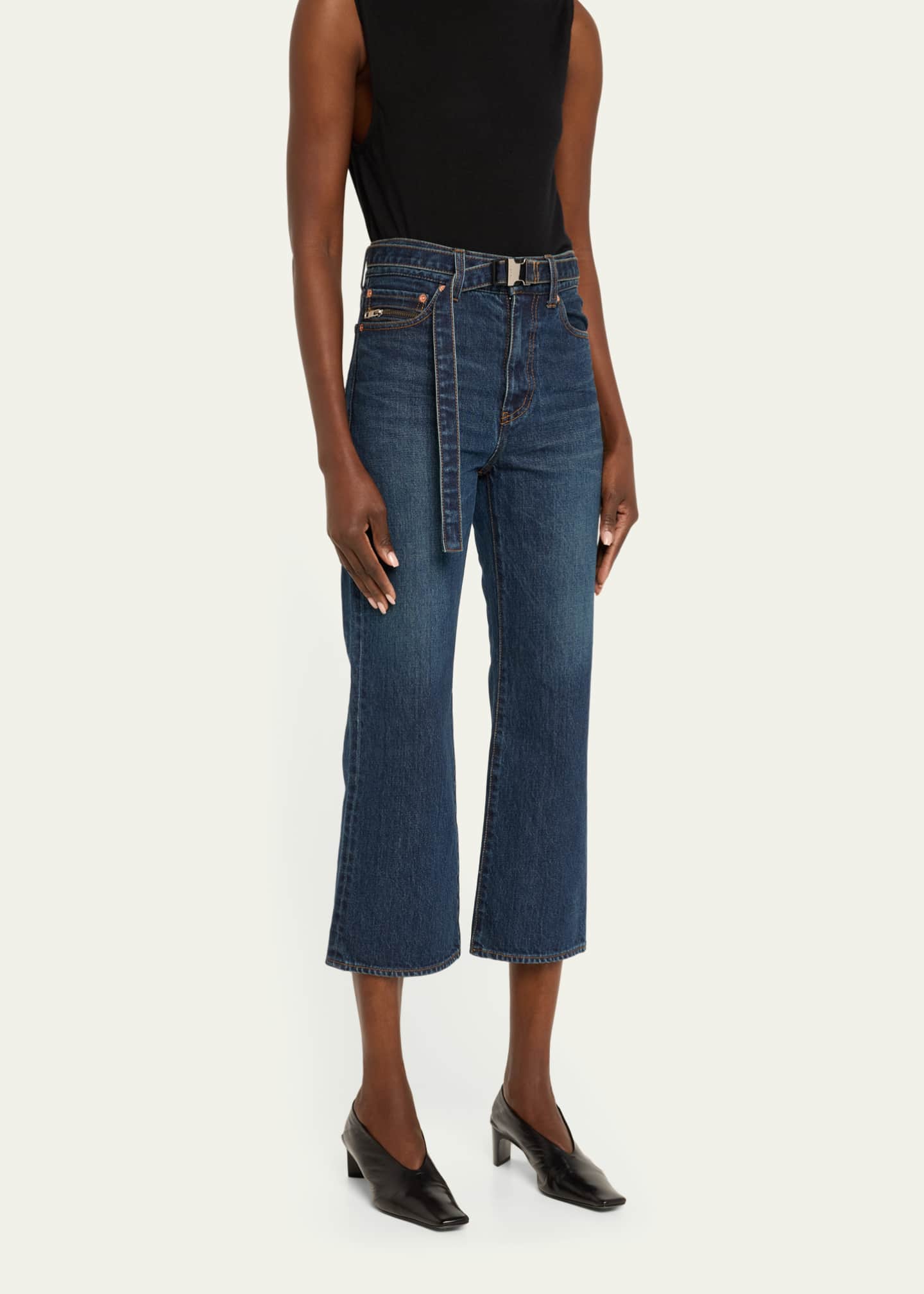 SACAI Belted Bootcut Denim Capri Pants Image 4 of 5