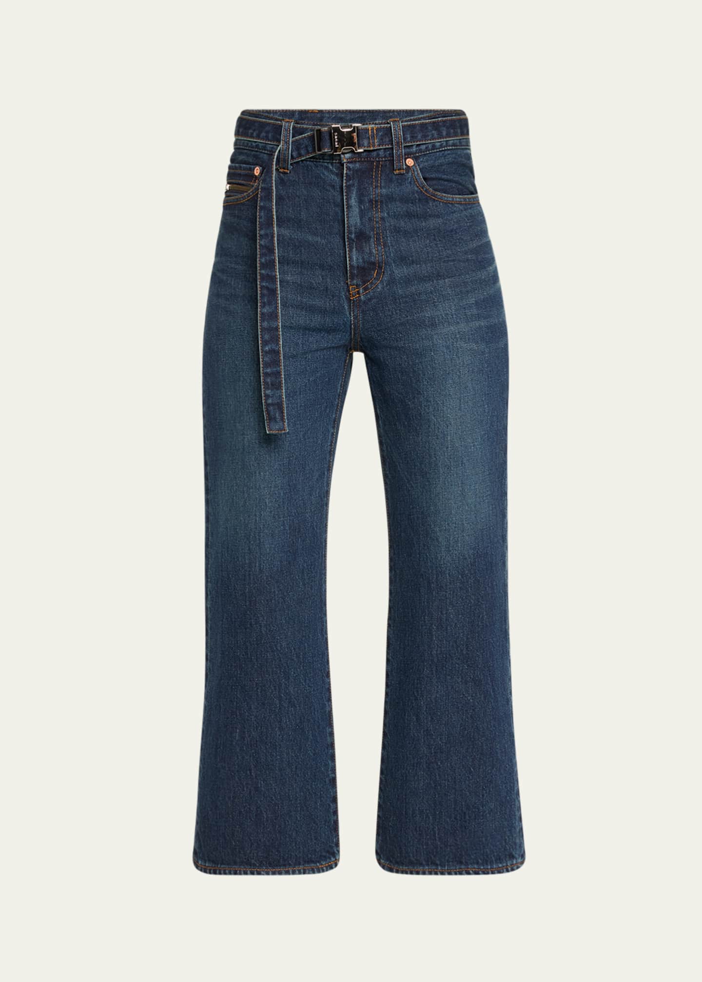 SACAI Belted Bootcut Denim Capri Pants - Bergdorf Goodman