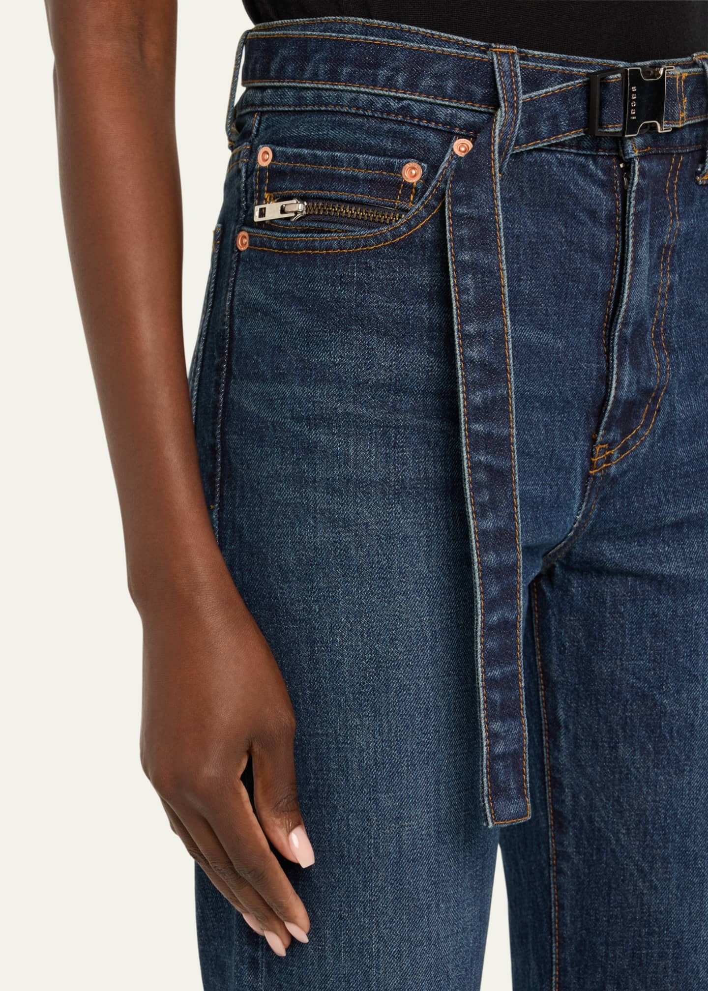 SACAI Belted Bootcut Denim Capri Pants - Bergdorf Goodman