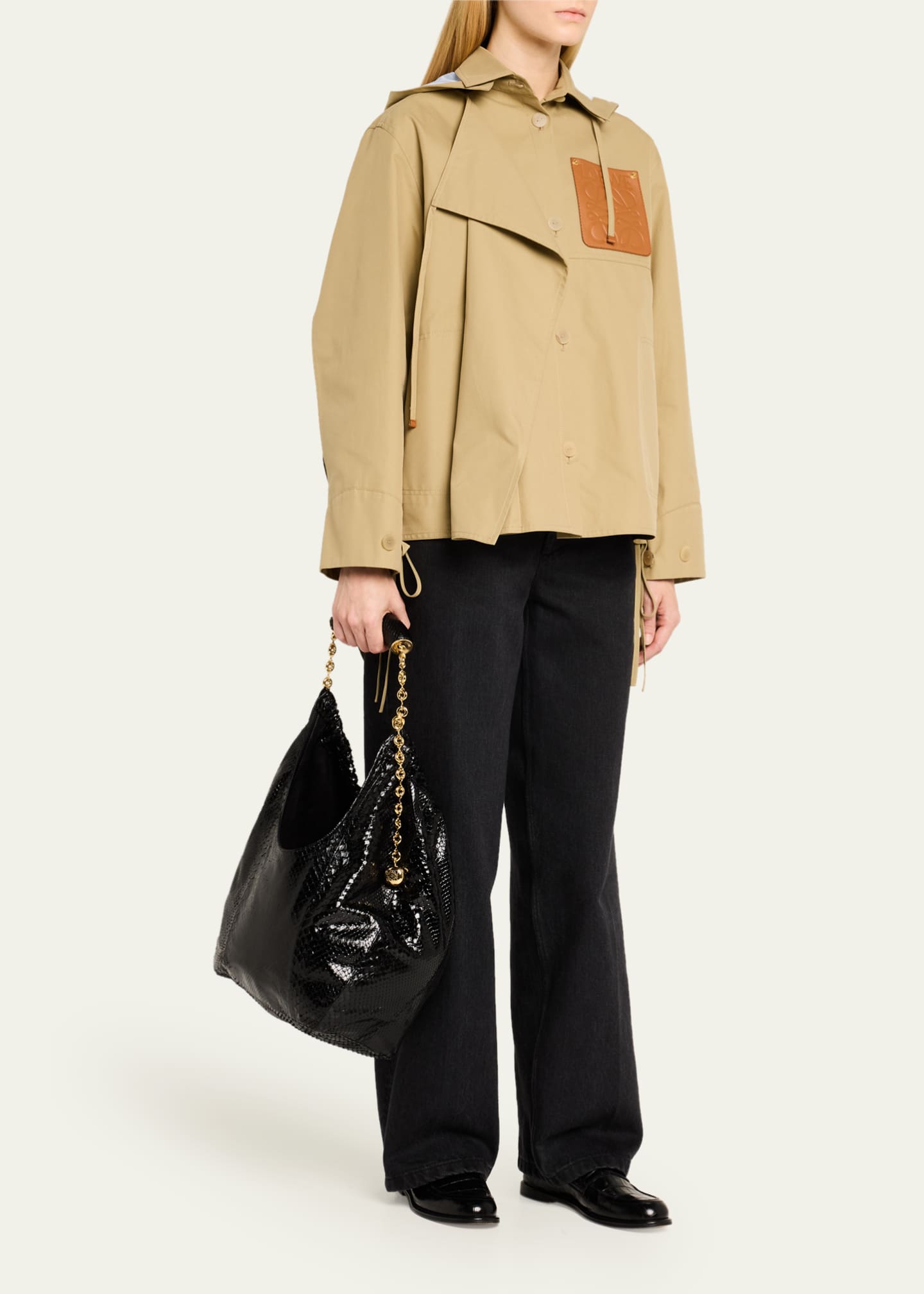 Loewe Squeeze Medium Shiny Snakeskin Hobo Bag Image 5 of 6