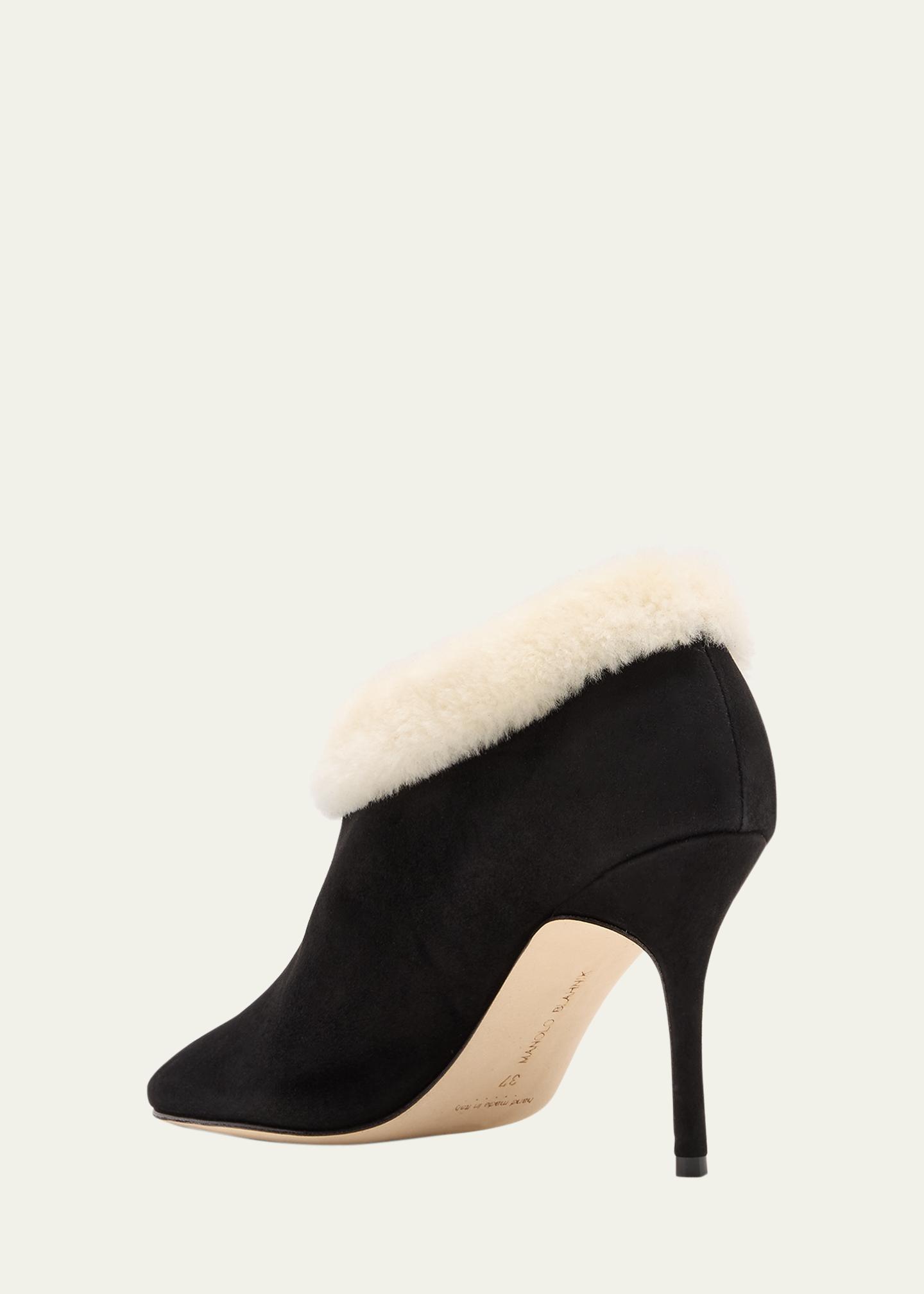 Manolo Blahnik Escaria Suede Shearling High-Cut Pumps - Bergdorf Goodman