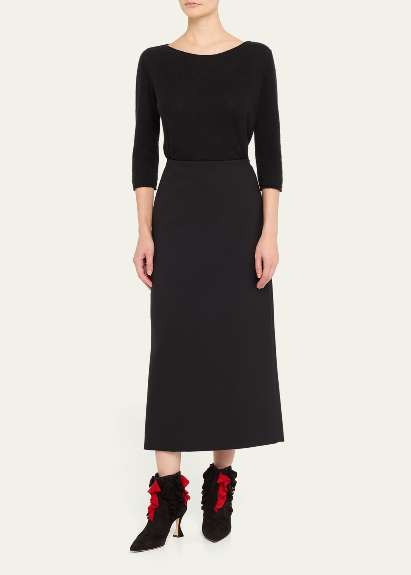 Manolo Blahnik Pompa Suede Colorblock Ruffle Booties Image 3 of 5