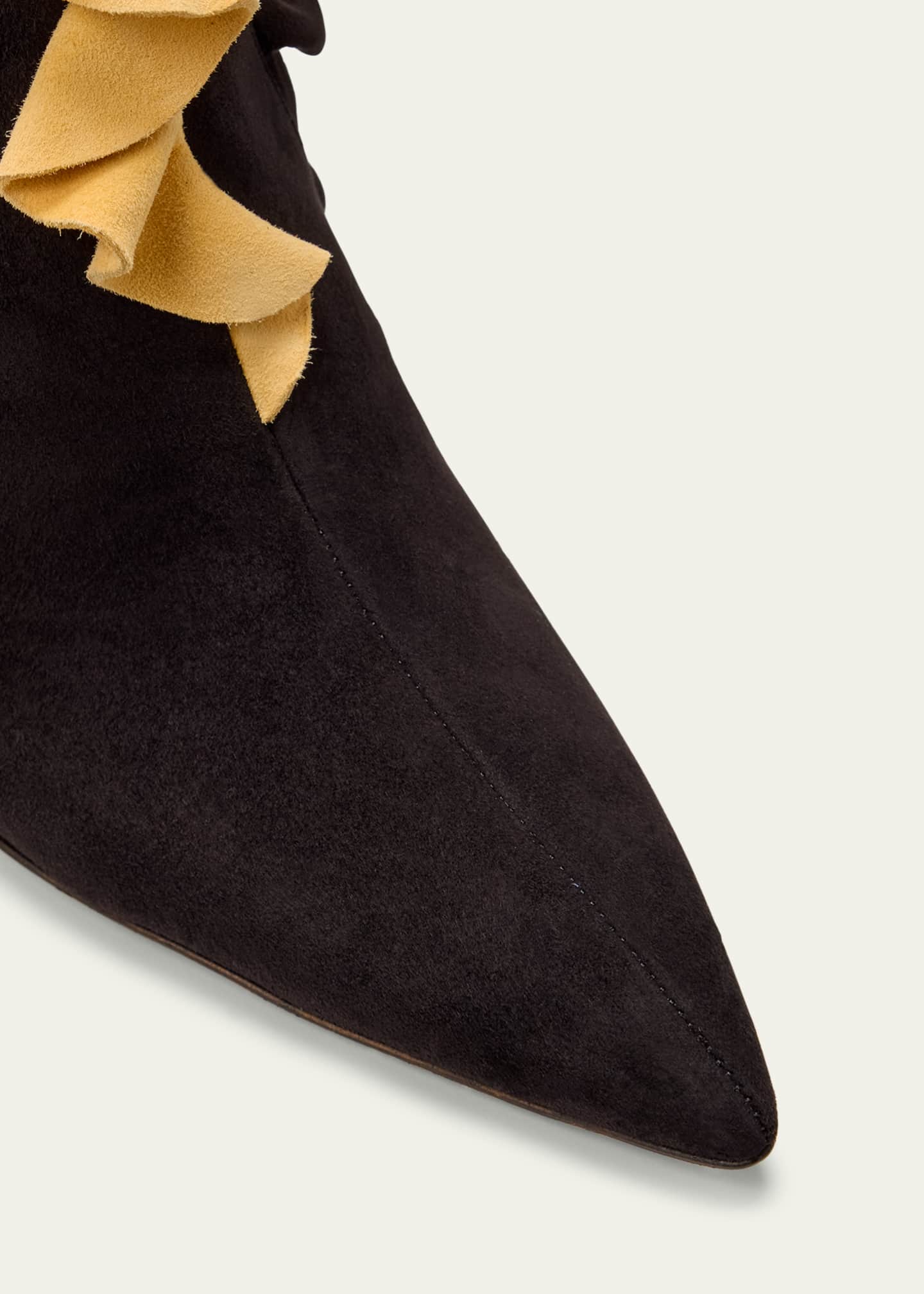 Manolo Blahnik Pompa Suede Colorblock Ruffle Booties Image 5 of 5