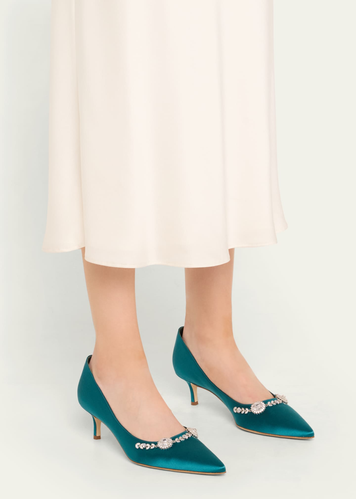 Manolo Blahnik Lamik Satin Crystal Ornament Pumps Image 2 of 4