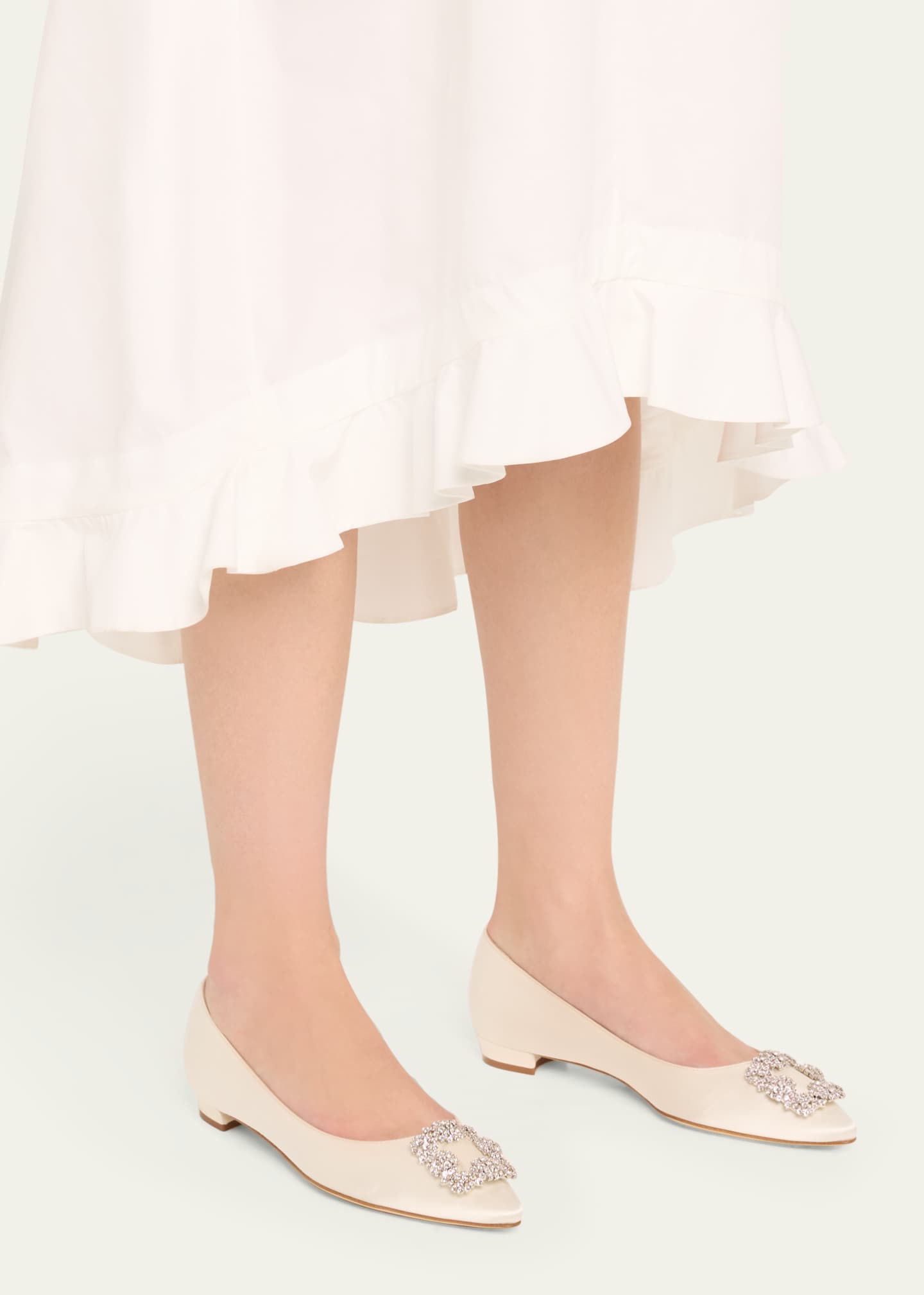 Manolo Blahnik Hangisi Satin Buckle Ballerina Flats Image 2 of 5