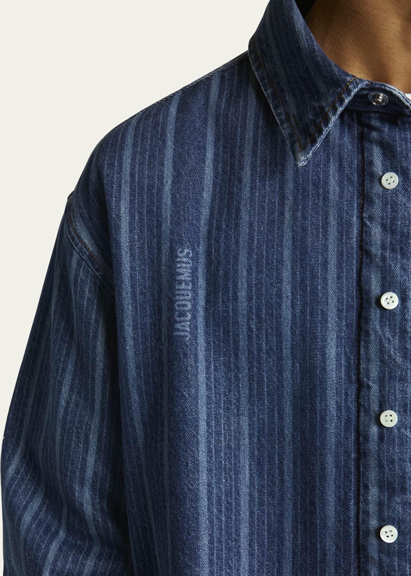 Jacquemus Men's Striped Denim Button-Down Shirt Image 5 of 5