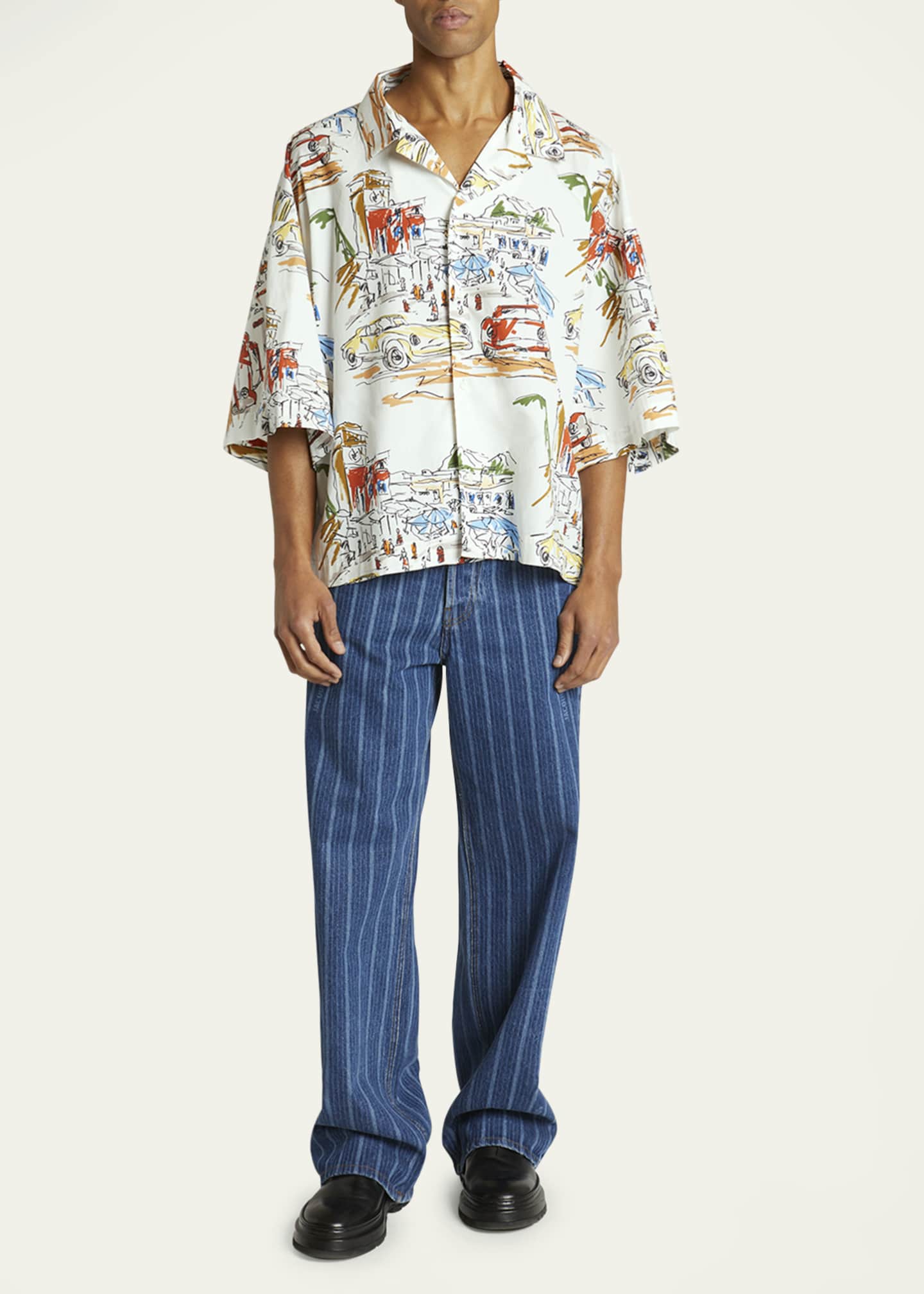 Jacquemus Men's Car-Print Camp Shirt Image 2 of 5