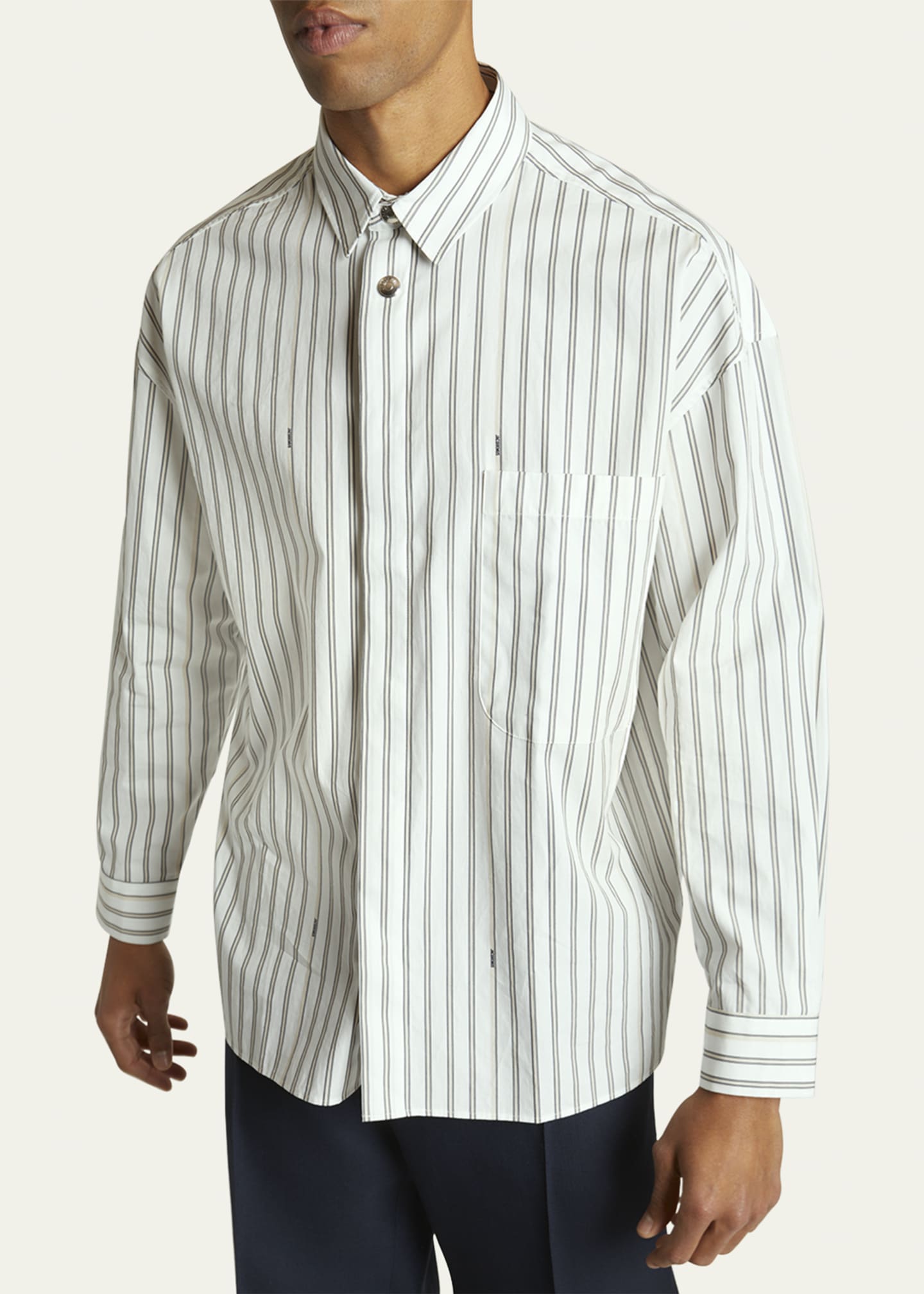 Jacquemus Men's Signature Striped Sport Shirt Image 4 of 5