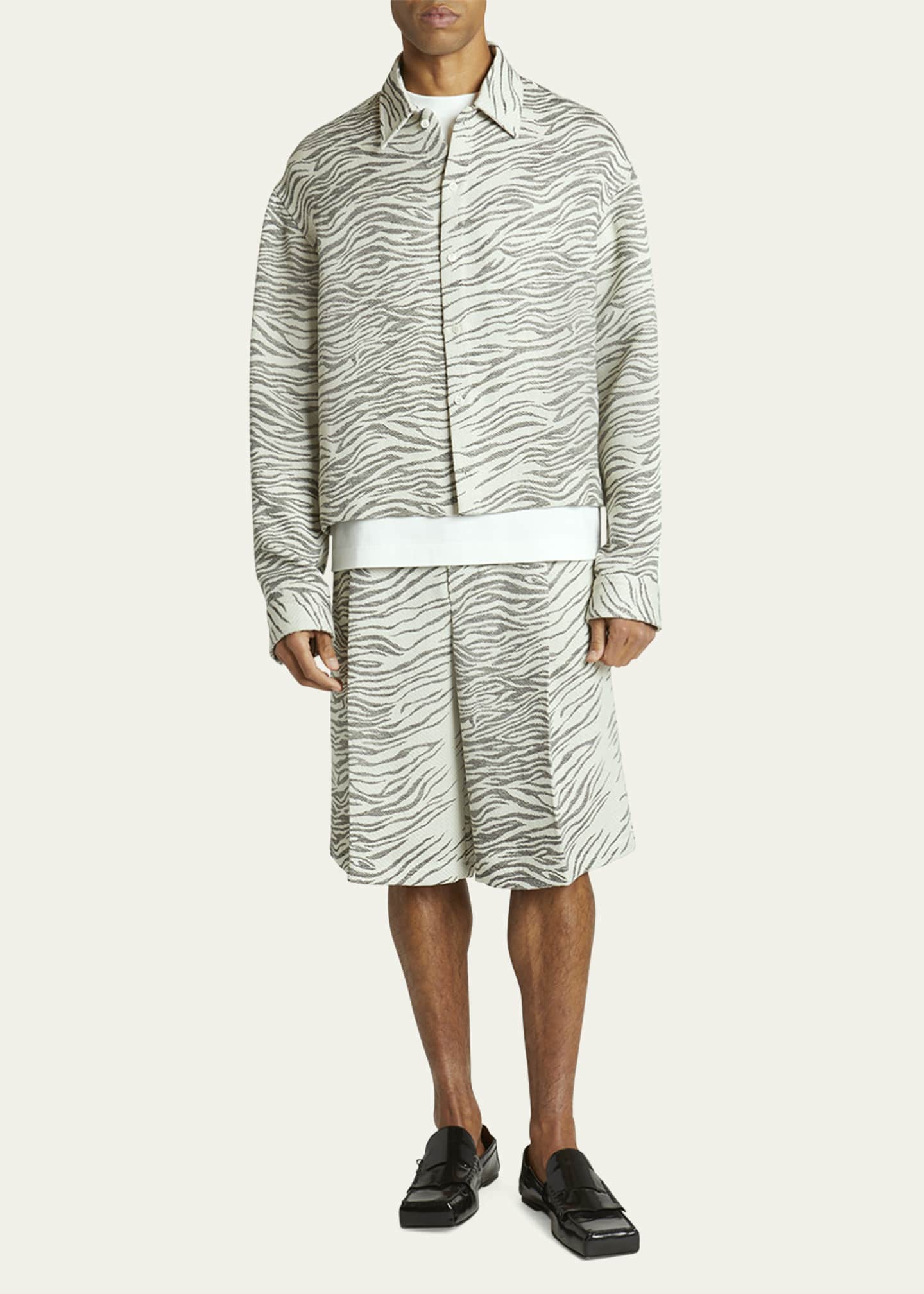 Jacquemus Men's Zebra Jacquard Boxy Sport Shirt Image 2 of 5