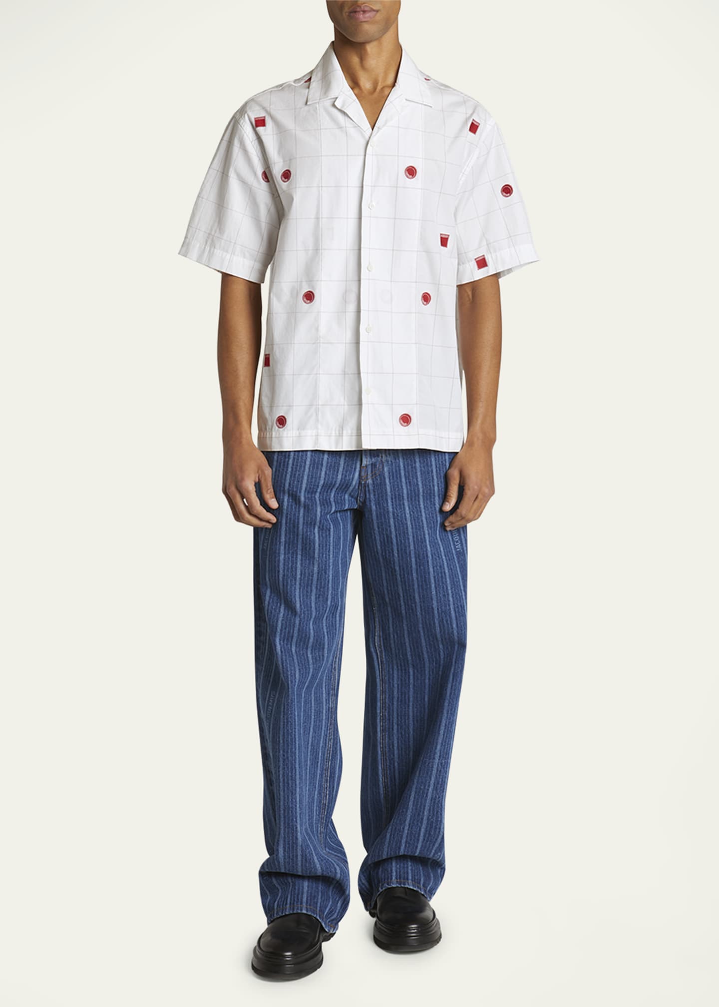 Jacquemus Men's Grid Check Icon Camp Shirt Image 2 of 5