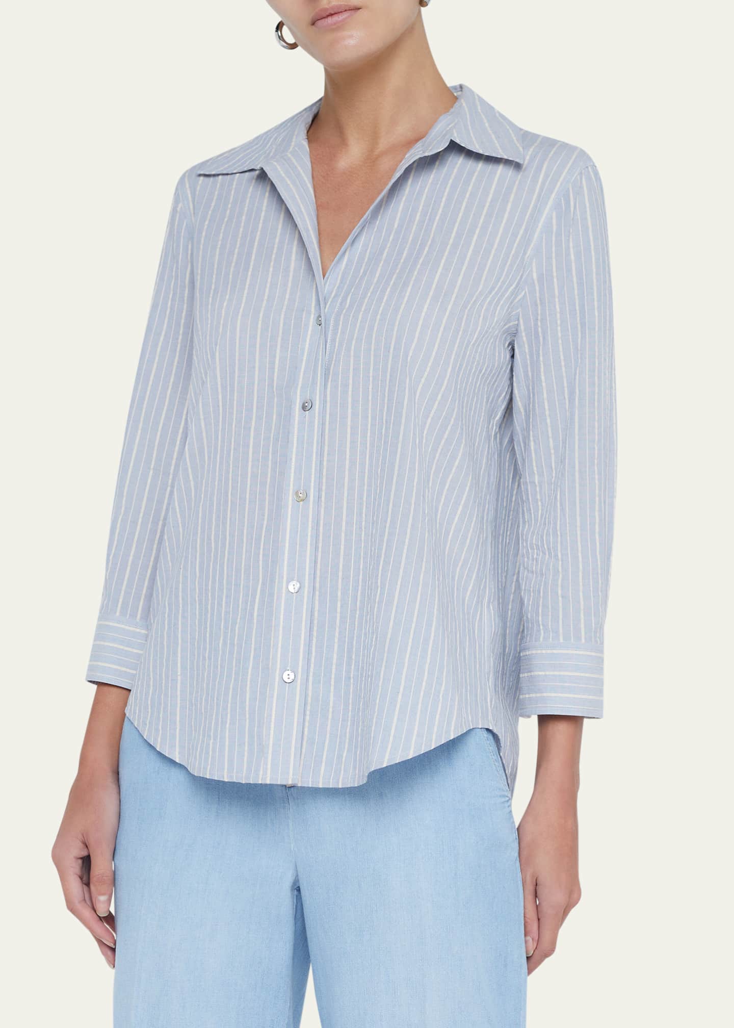 L'Agence Daniella Striped Three-Quarter Sleeve Shirt - Bergdorf Goodman