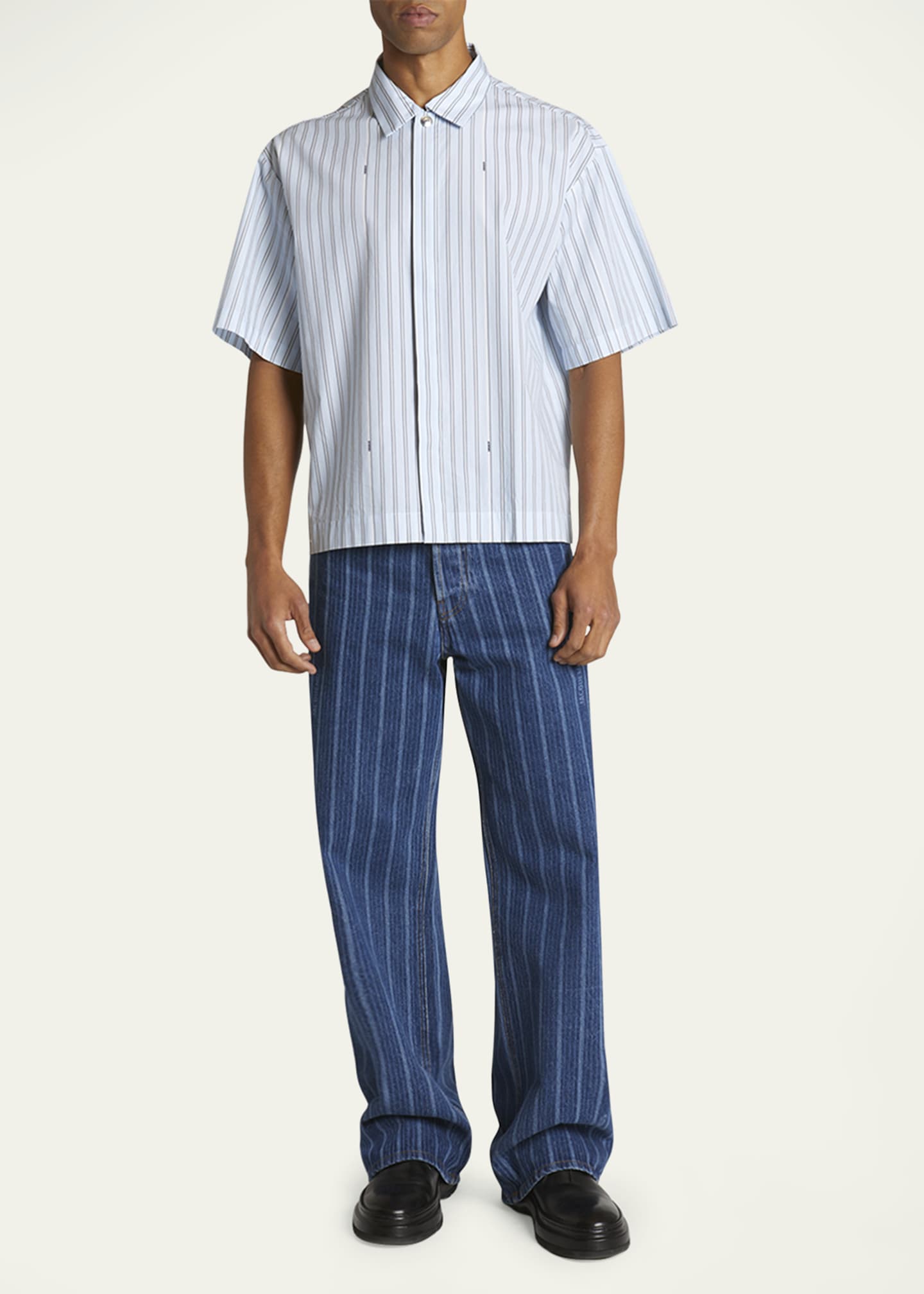 Jacquemus Men's Signature Striped Sport Shirt Image 2 of 5