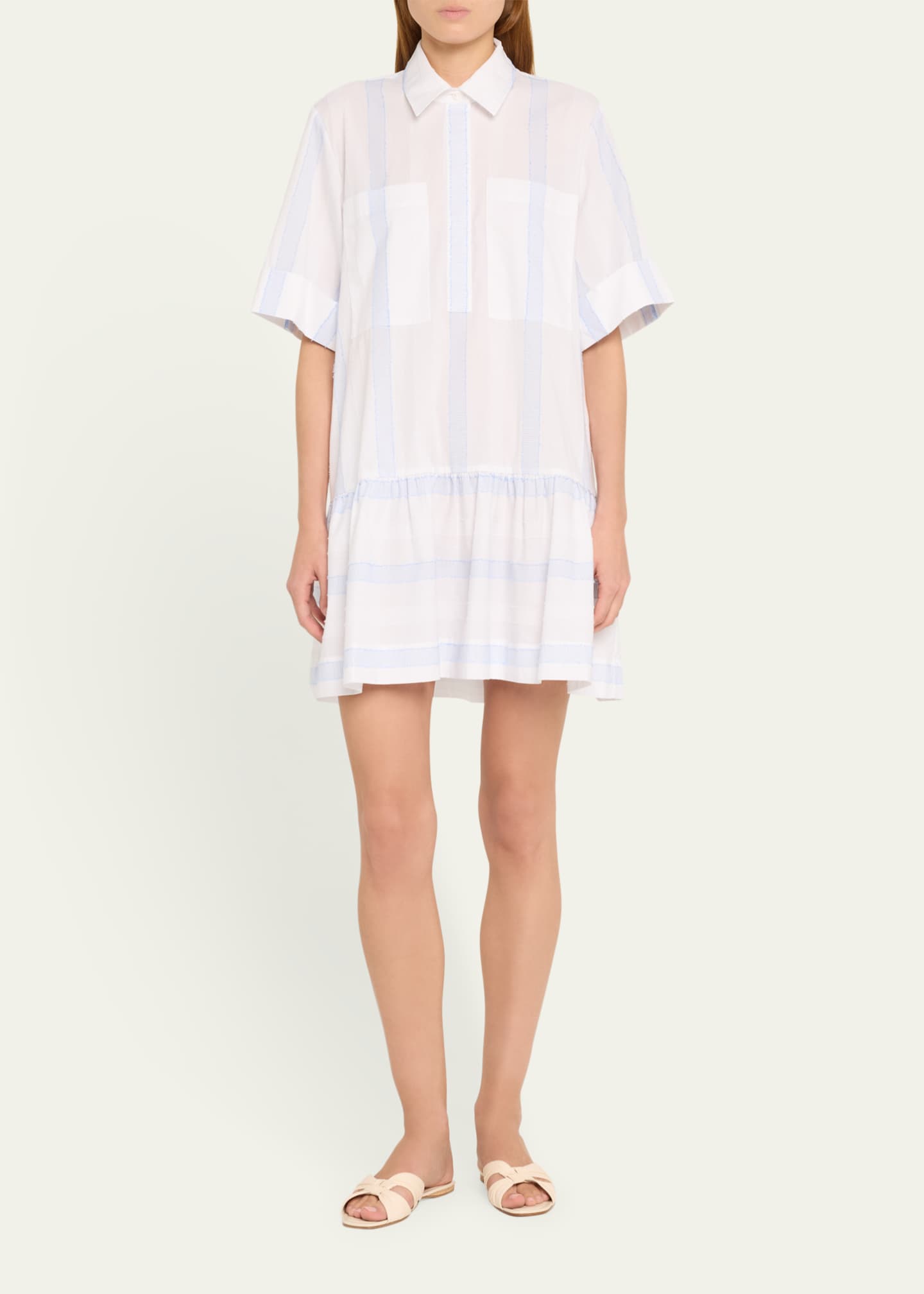 SIMKHAI Cris Striped Short-Sleeve Mini Shirtdress Image 2 of 5