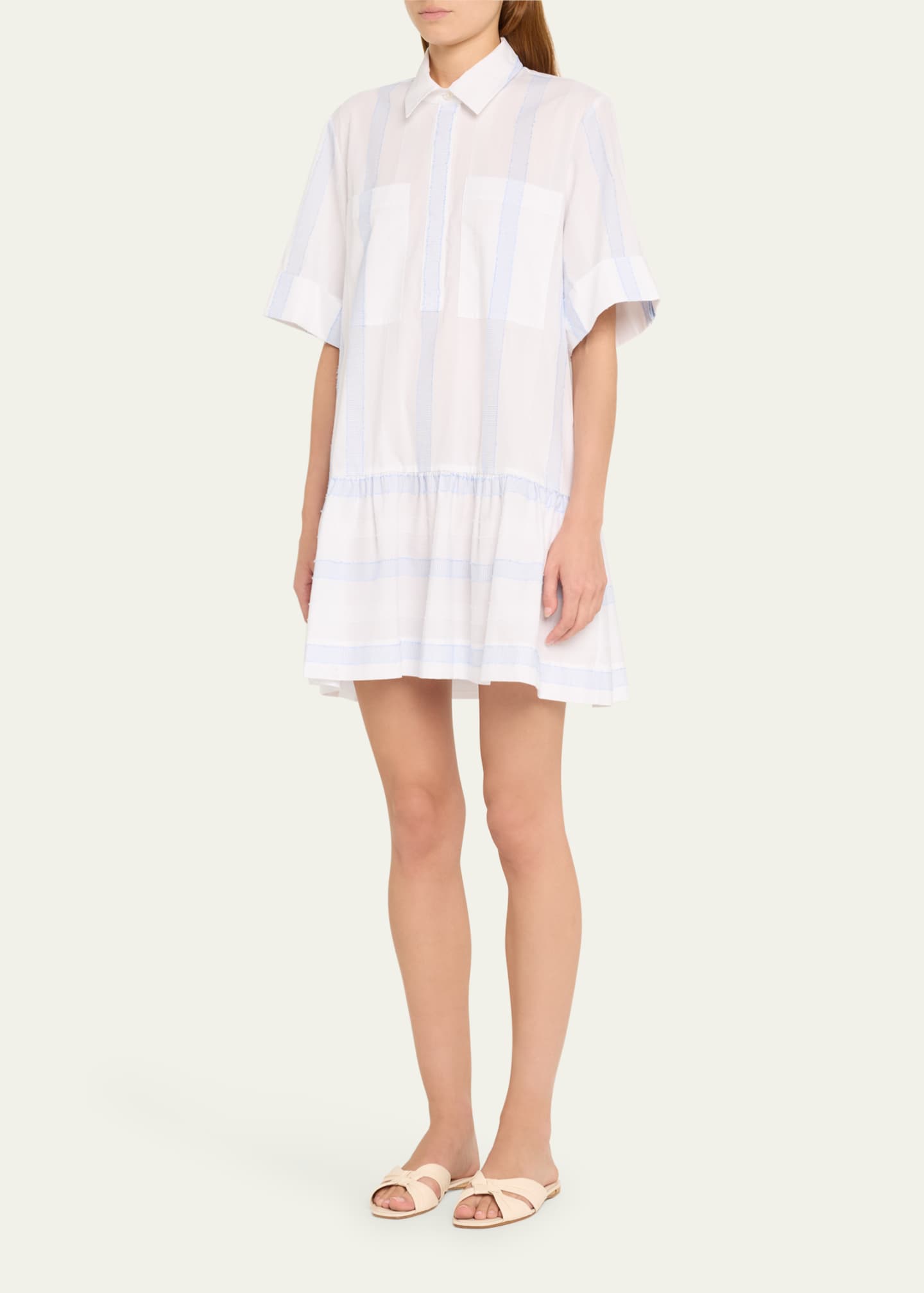 SIMKHAI Cris Striped Short-Sleeve Mini Shirtdress Image 4 of 5