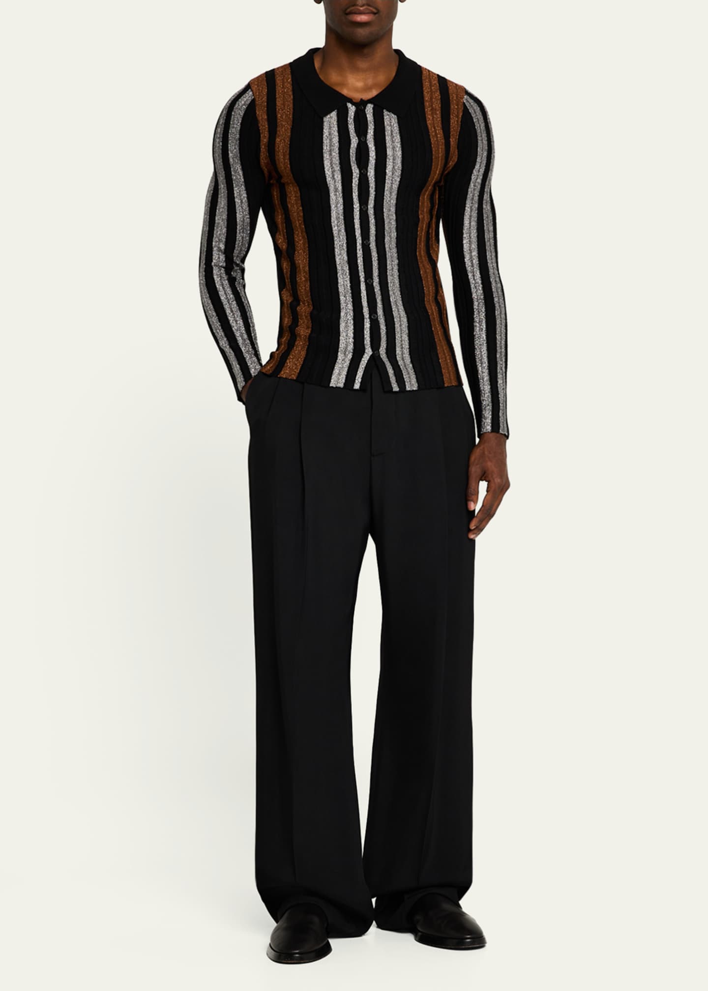 ZANKOV Men's Metallic Stripe Button-Down Sweater Image 2 of 5