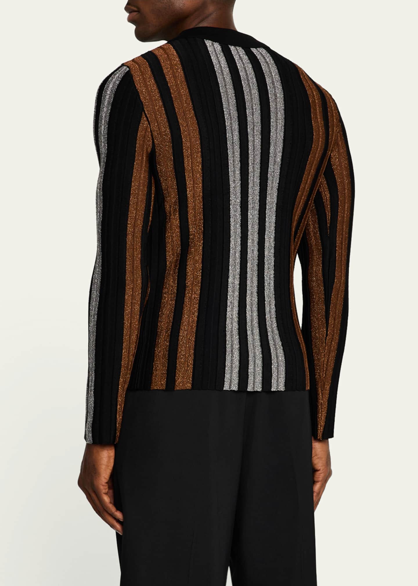 ZANKOV Men's Metallic Stripe Button-Down Sweater Image 3 of 5